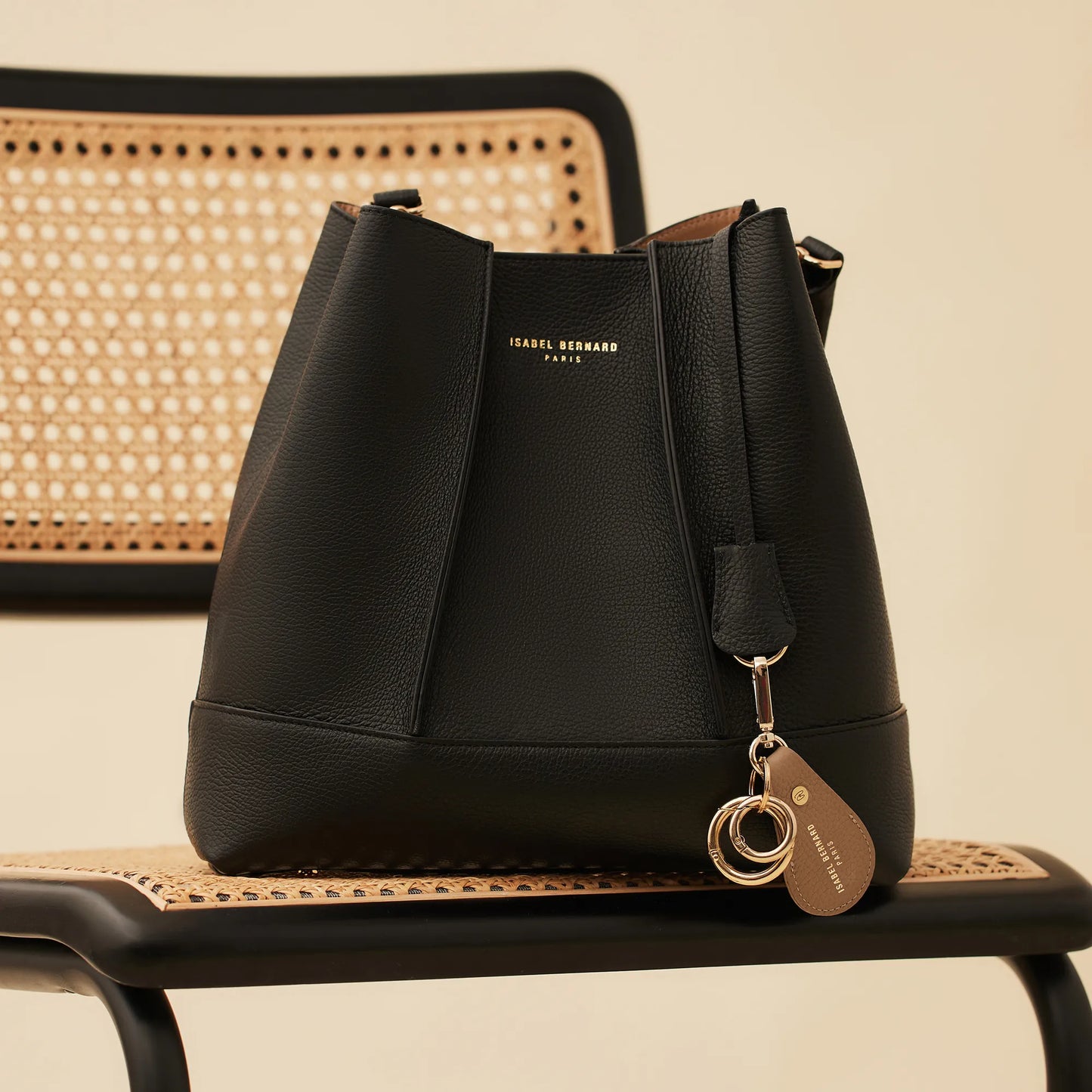 Honoré Filou taupe calfskin leather Airtag key ring -  - Isabel Bernard