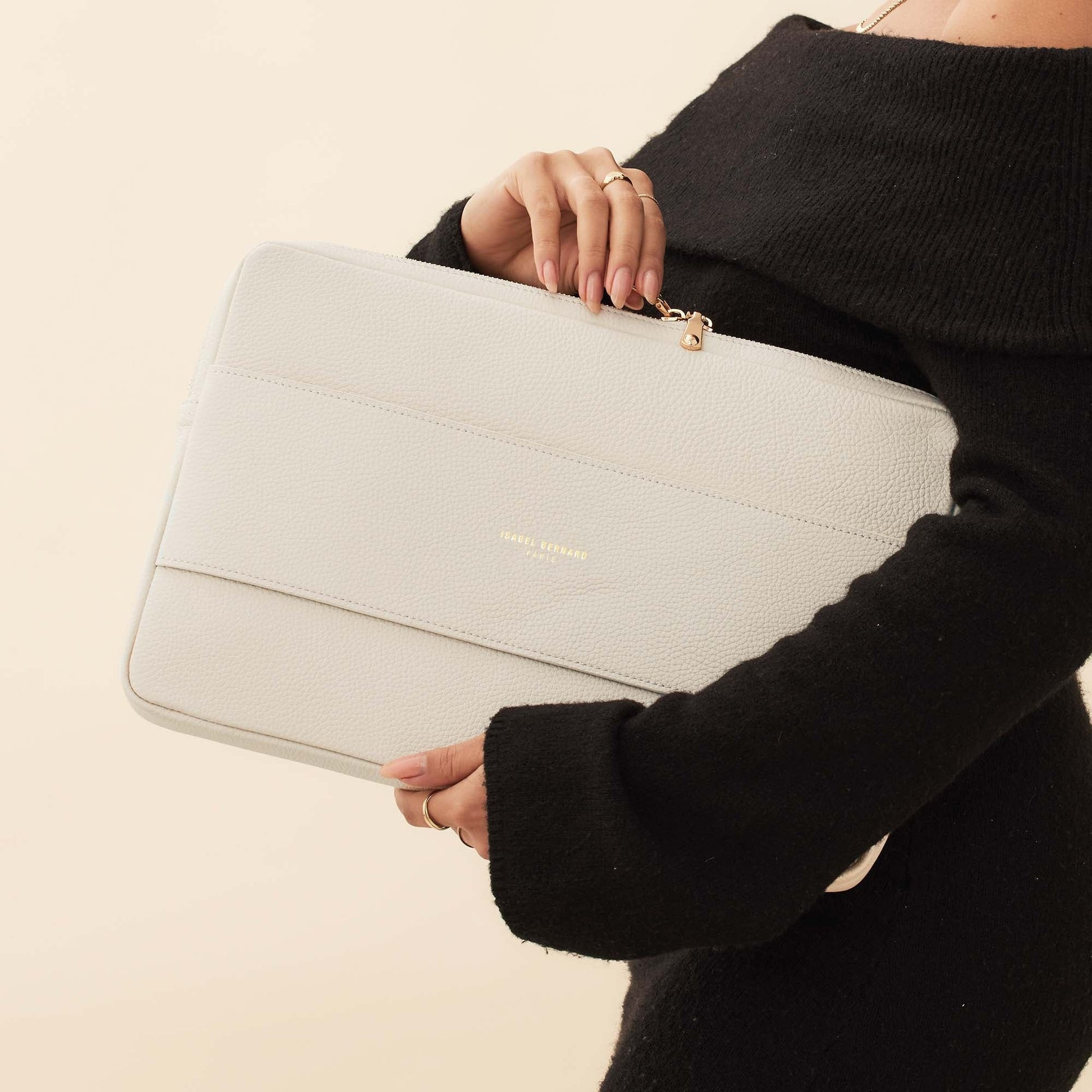 Honoré Caress cream calfskin leather laptop sleeve -  - Isabel Bernard