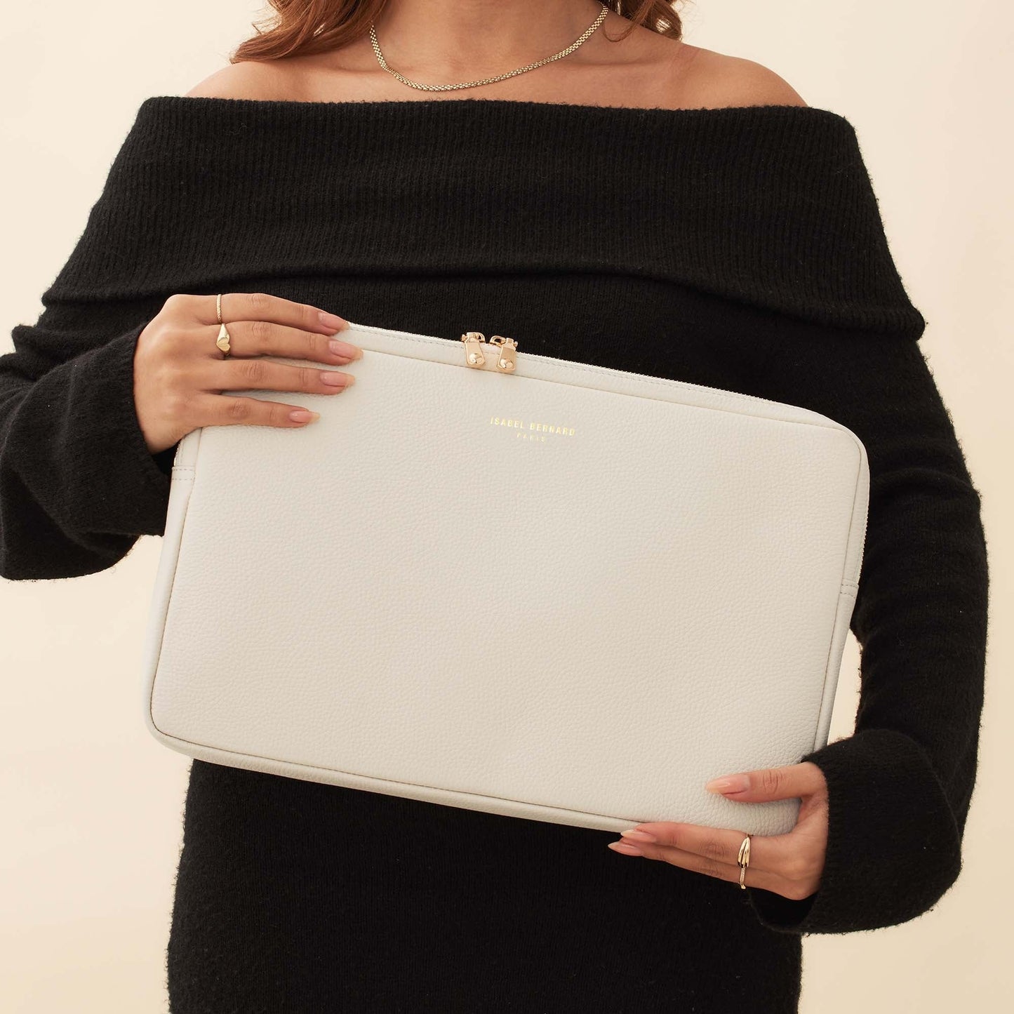 Honoré Caress cream calfskin leather laptop sleeve -  - Isabel Bernard