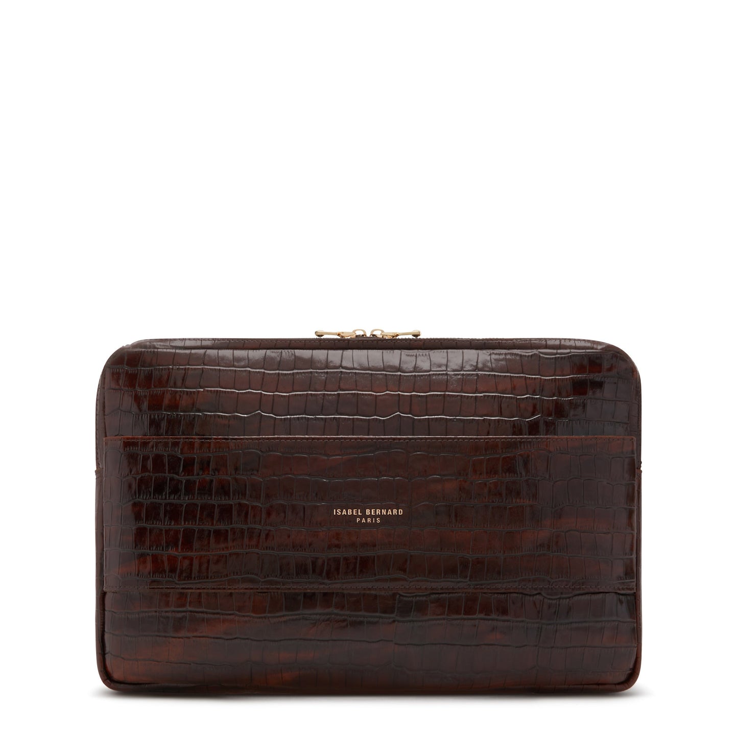 Honoré Caress croco brown calfskin leather laptop sleeve -  - Isabel Bernard