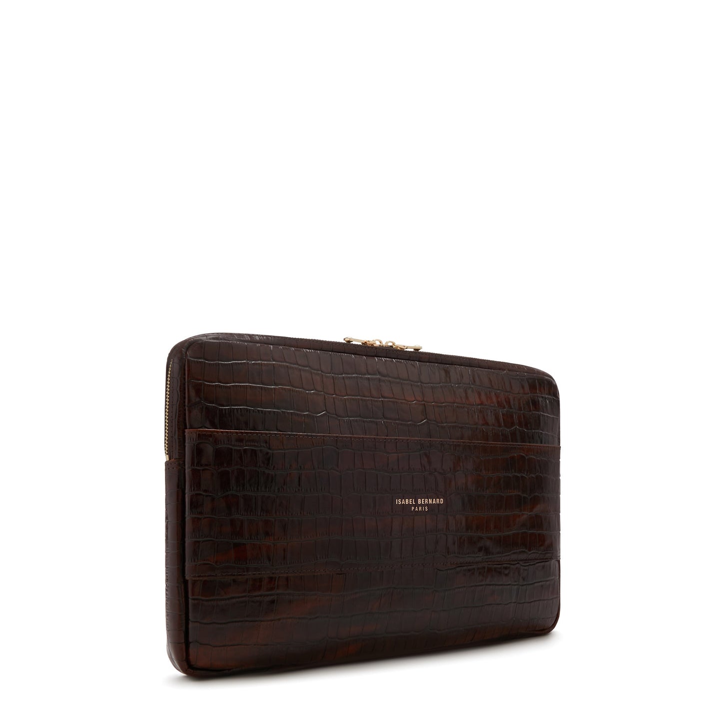 Honoré Caress croco brown calfskin leather laptop sleeve -  - Isabel Bernard