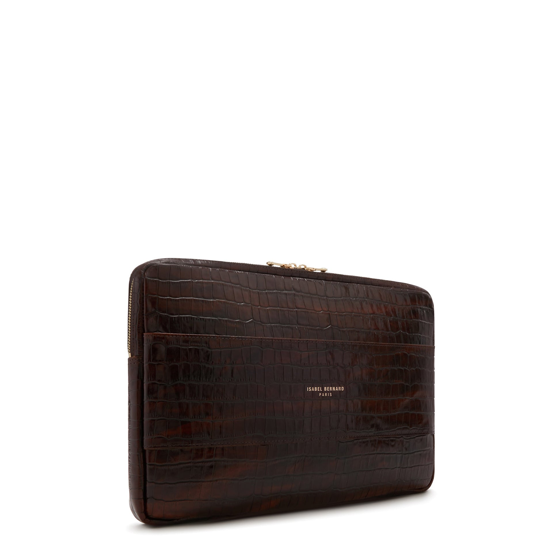 Honoré Caress croco brown calfskin leather laptop sleeve -  - Isabel Bernard