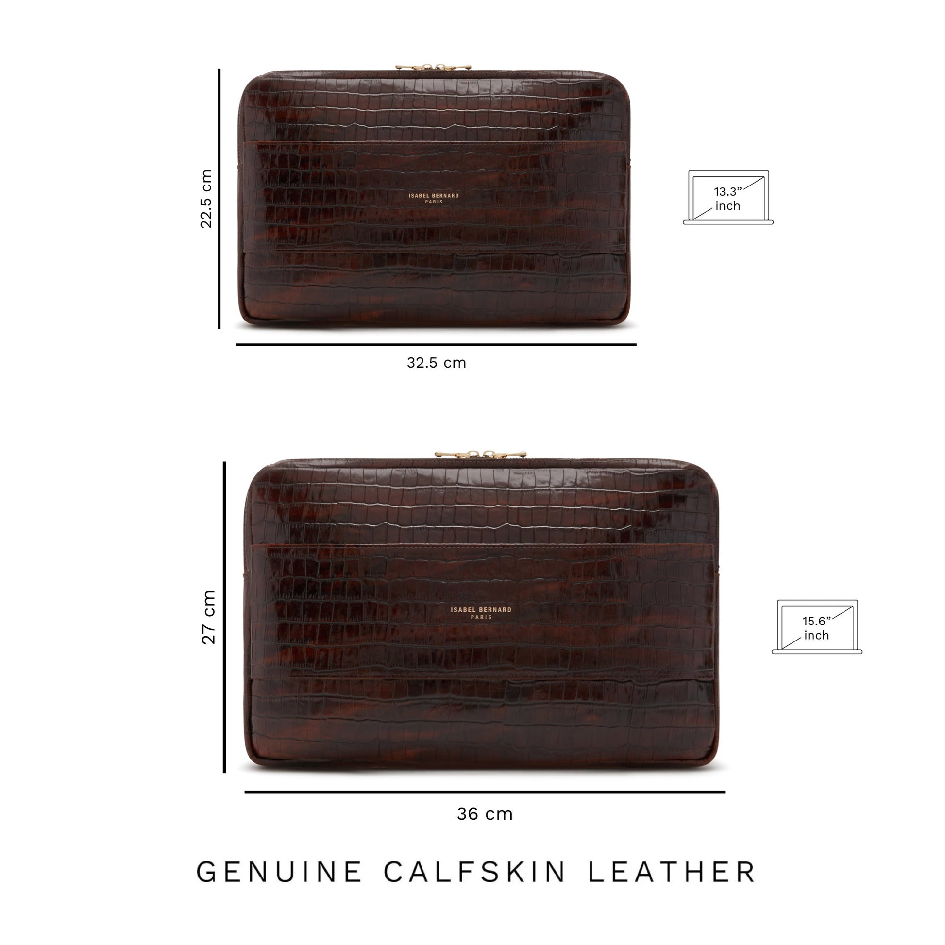 Honoré Caress croco brown calfskin leather laptop sleeve -  - Isabel Bernard