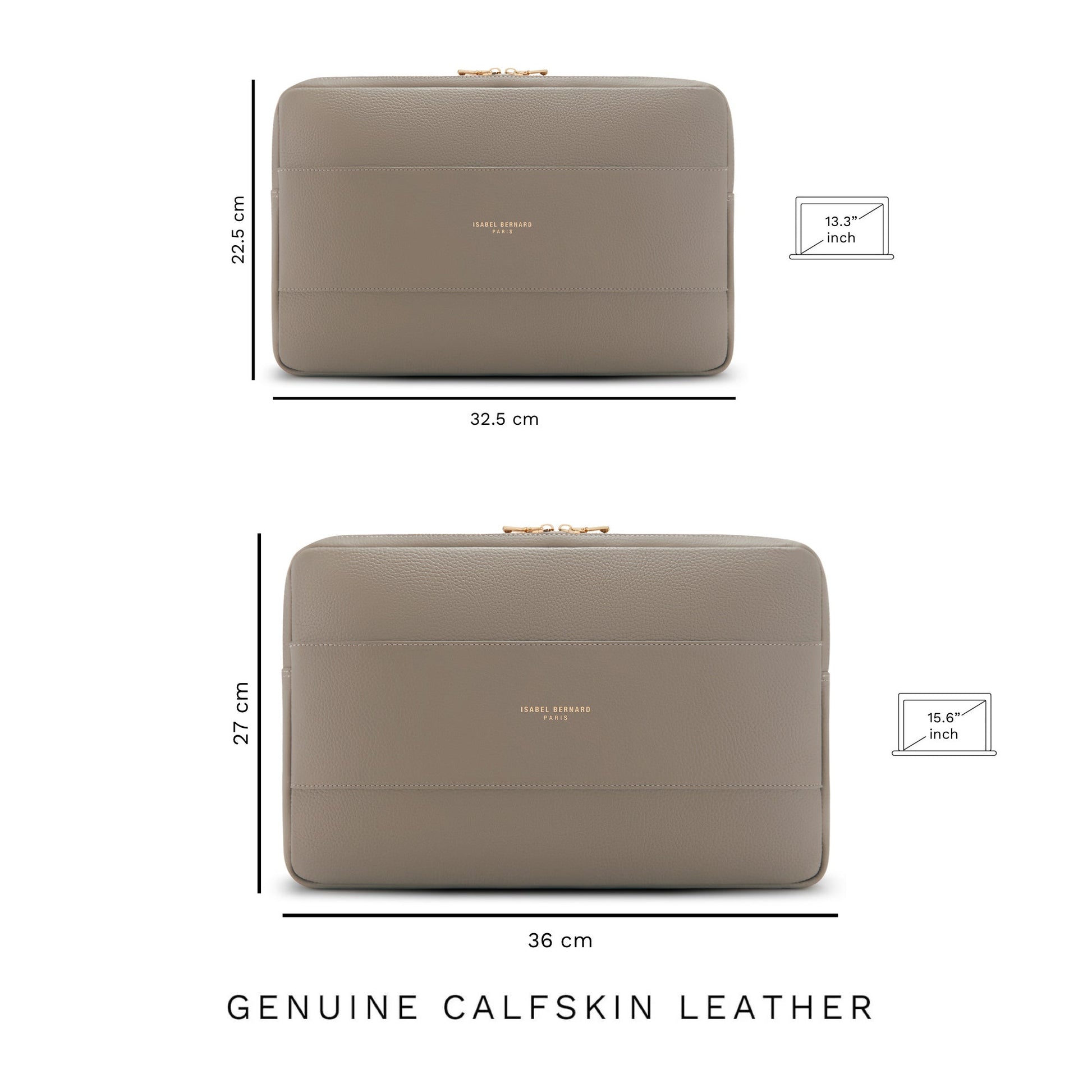 Honoré Caress taupe calfskin leather laptop sleeve -  - Isabel Bernard