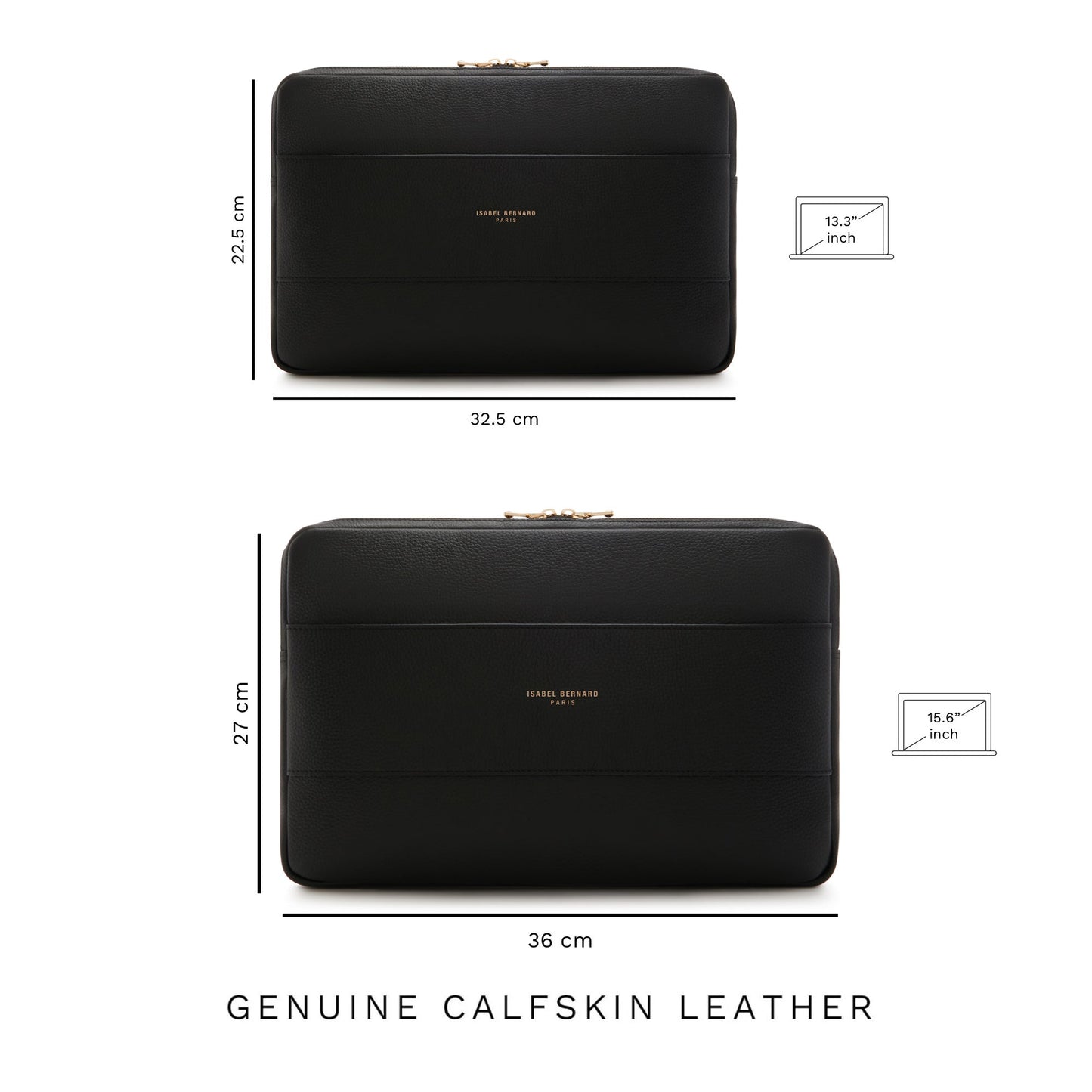Honoré Caress black calfskin leather laptop sleeve -  - Isabel Bernard