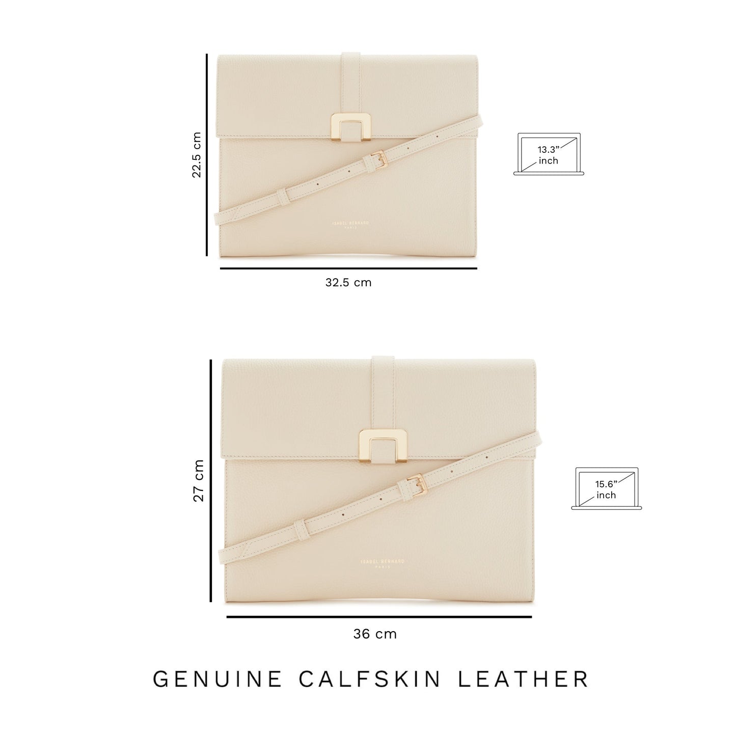 Honoré Clara cream calfskin leather laptop sleeve with shoulder strap -  - Isabel Bernard