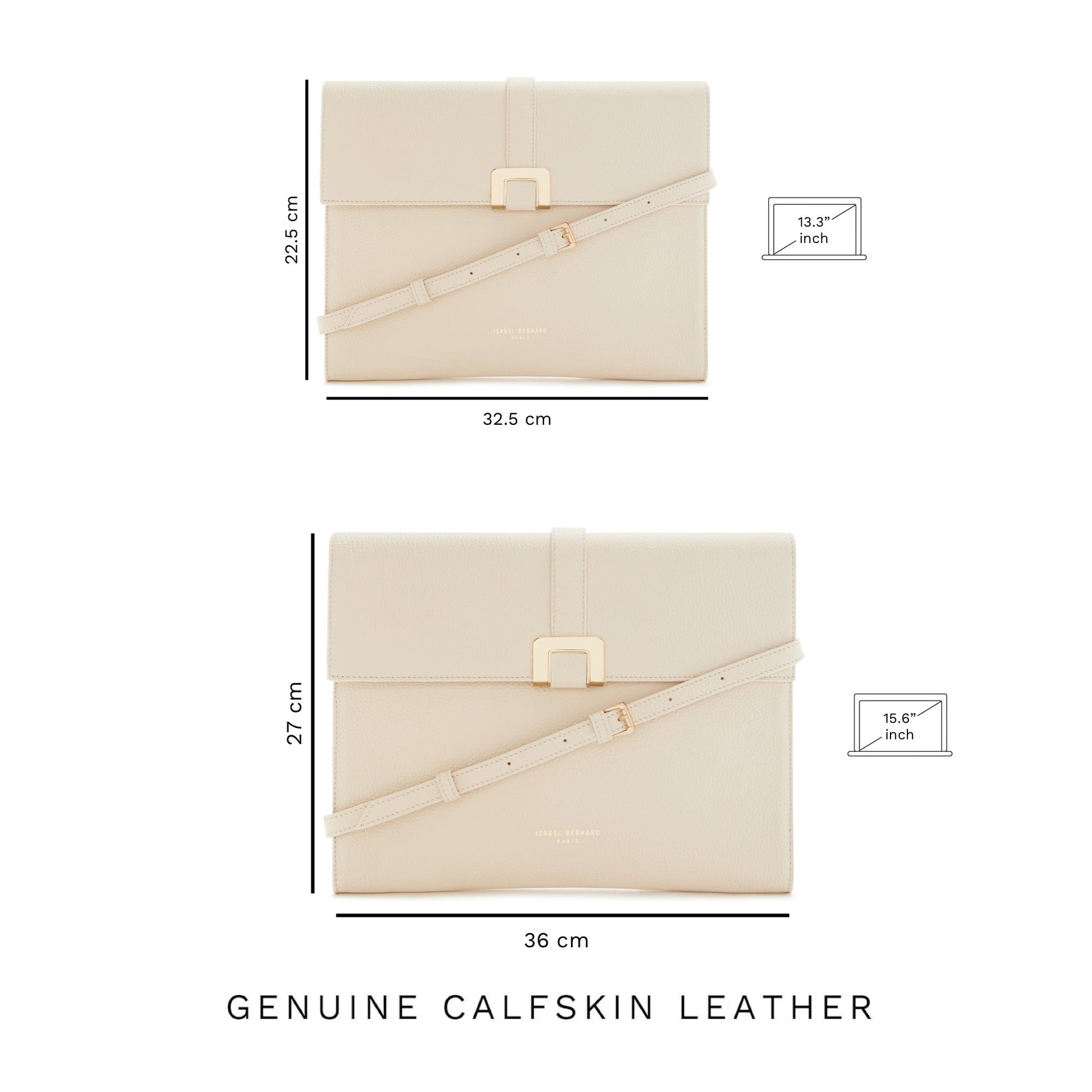 Honoré Clara cream calfskin leather laptop sleeve with shoulder strap -  - Isabel Bernard
