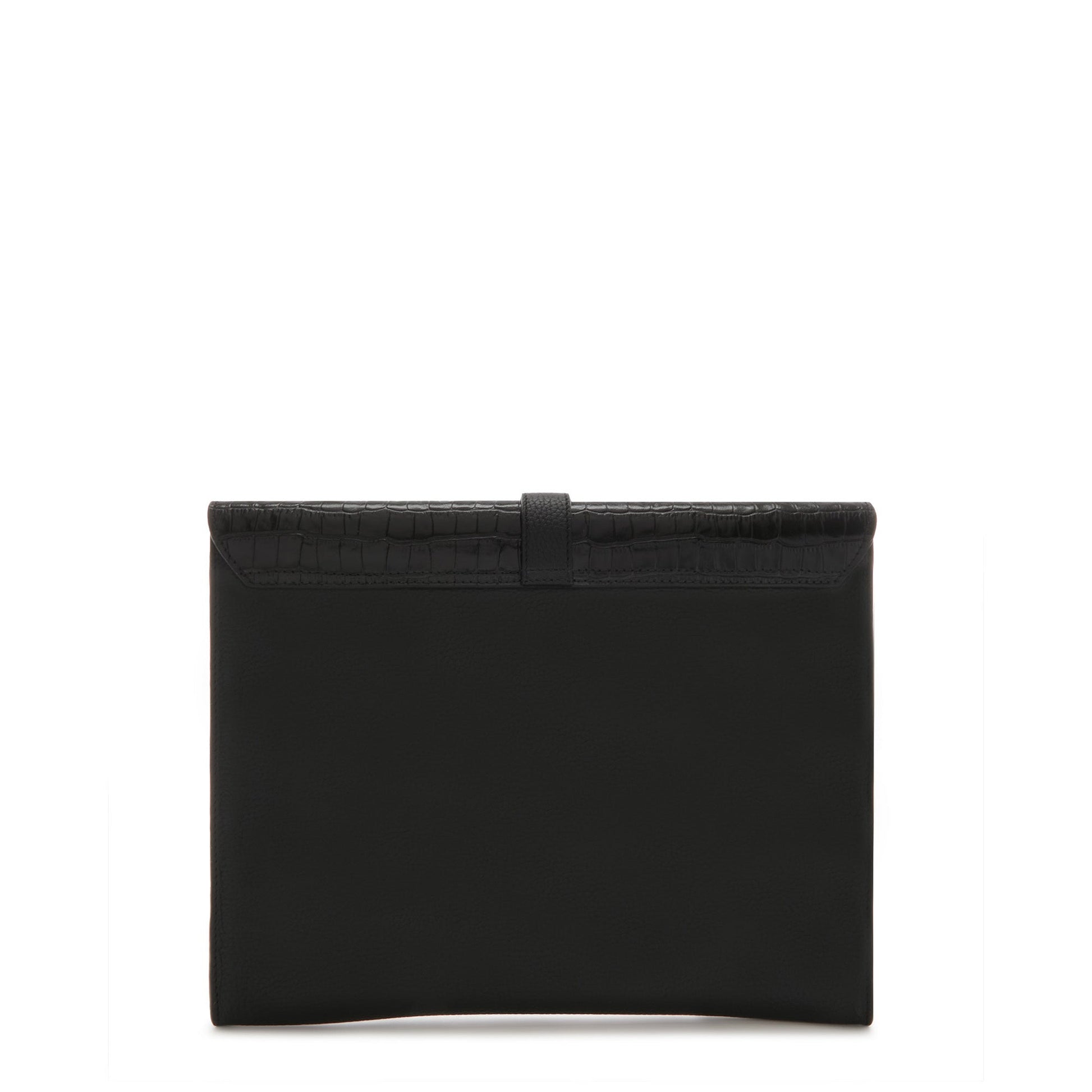 Honoré Clara croco black calfskin leather laptop sleeve with shoulder strap -  - Isabel Bernard