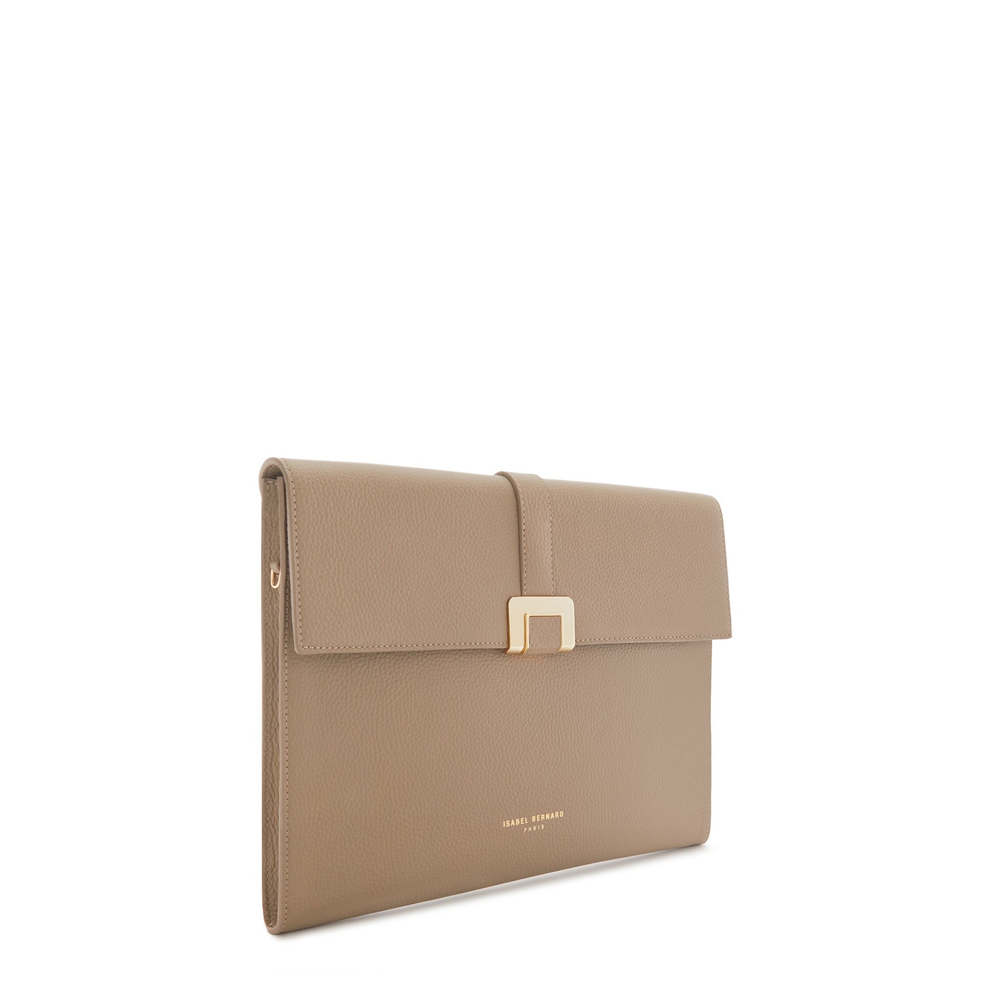 Honoré Clara taupe calfskin leather laptop sleeve with shoulder strap -  - Isabel Bernard