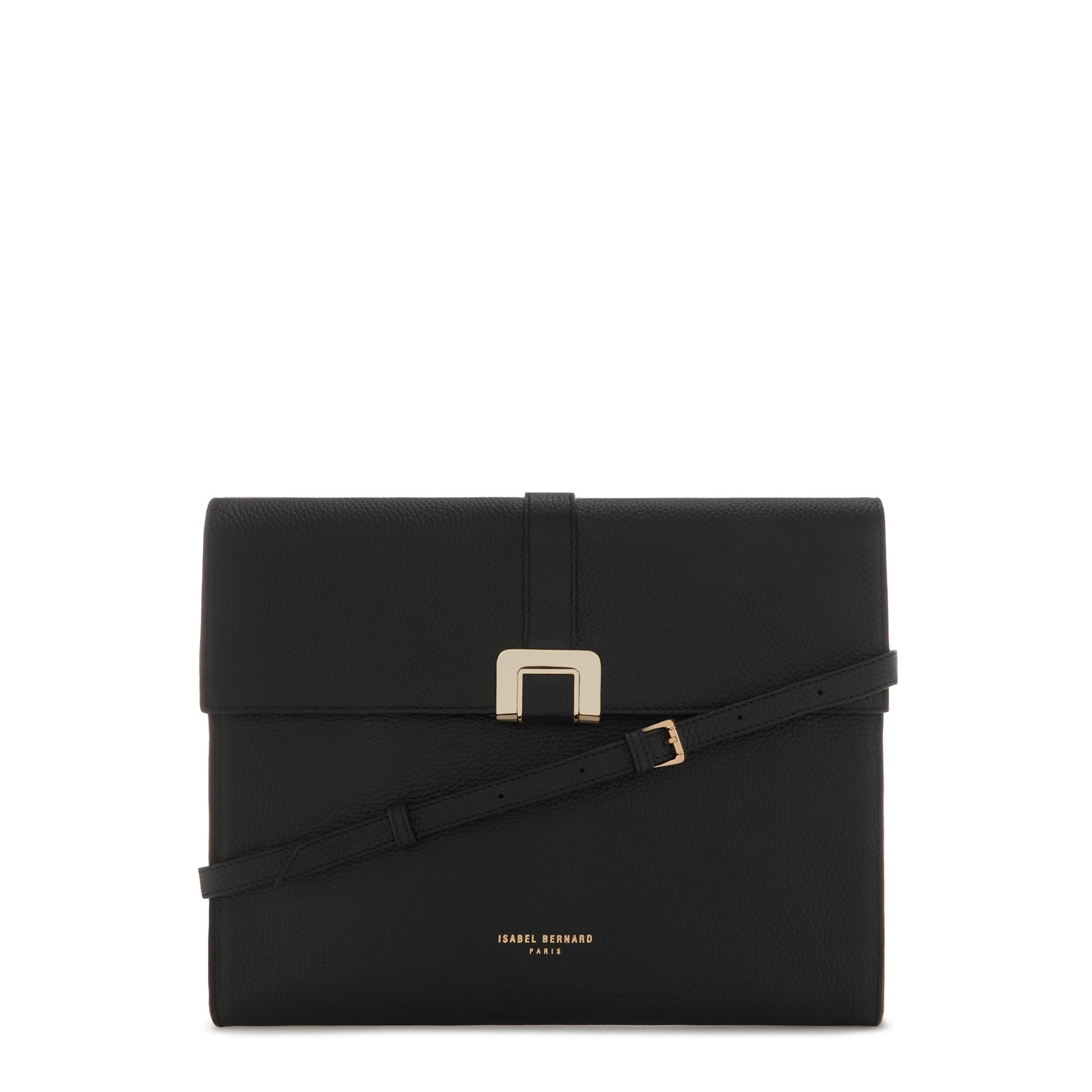 Honoré Clara black calfskin leather laptop sleeve with shoulder strap -  - Isabel Bernard