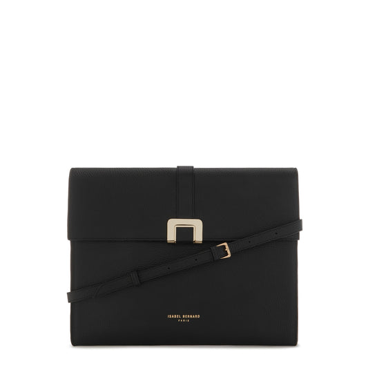 Honoré Clara black calfskin leather laptop sleeve with shoulder strap -  - Isabel Bernard