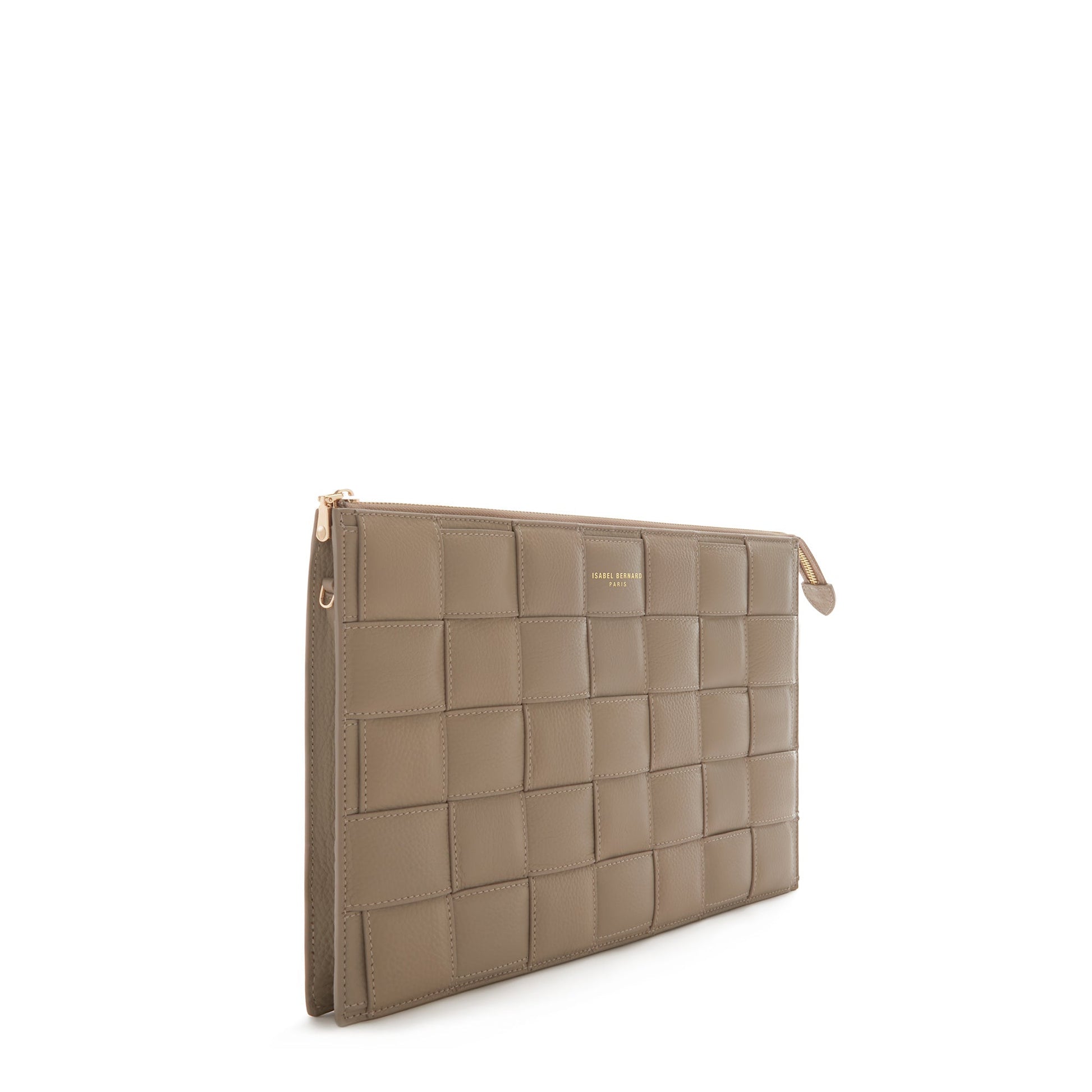 Honoré Cosette taupe braided calfskin leather laptop sleeve with shoulder strap -  - Isabel Bernard