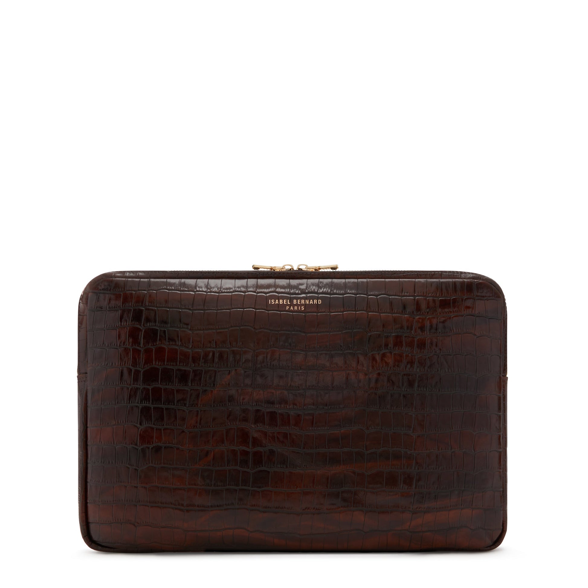 Honoré Caress croco brown calfskin leather laptop sleeve -  - Isabel Bernard