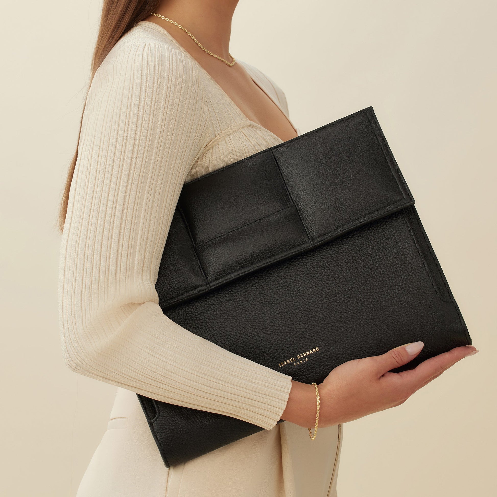 Honoré Caroline black braided calfskin leather laptop sleeve -  - Isabel Bernard