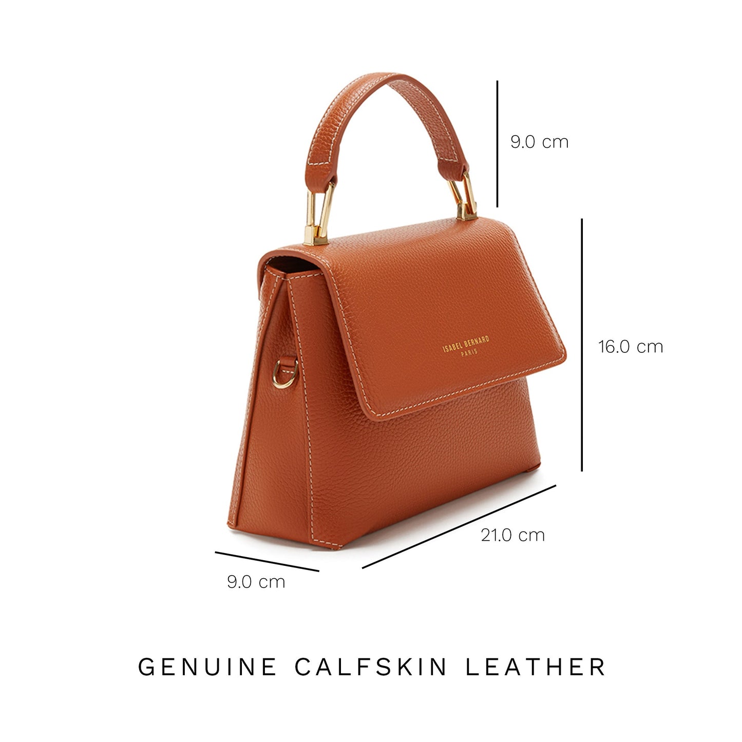 Femme Forte Heline cognac calfskin leather handbag - - Isabel Bernard