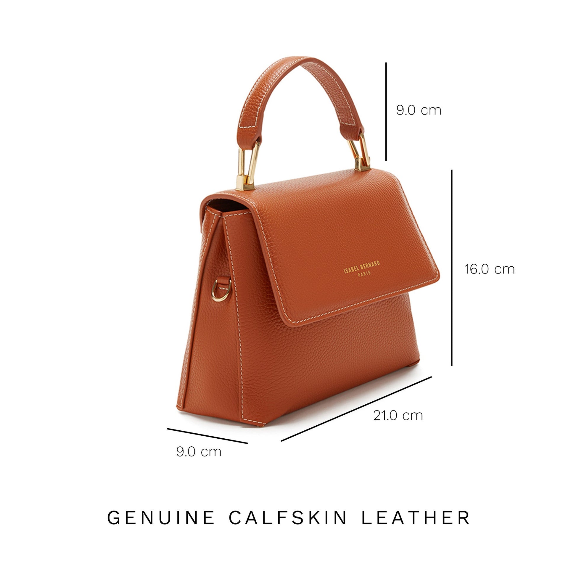 Femme Forte Heline cognac calfskin leather handbag - - Isabel Bernard