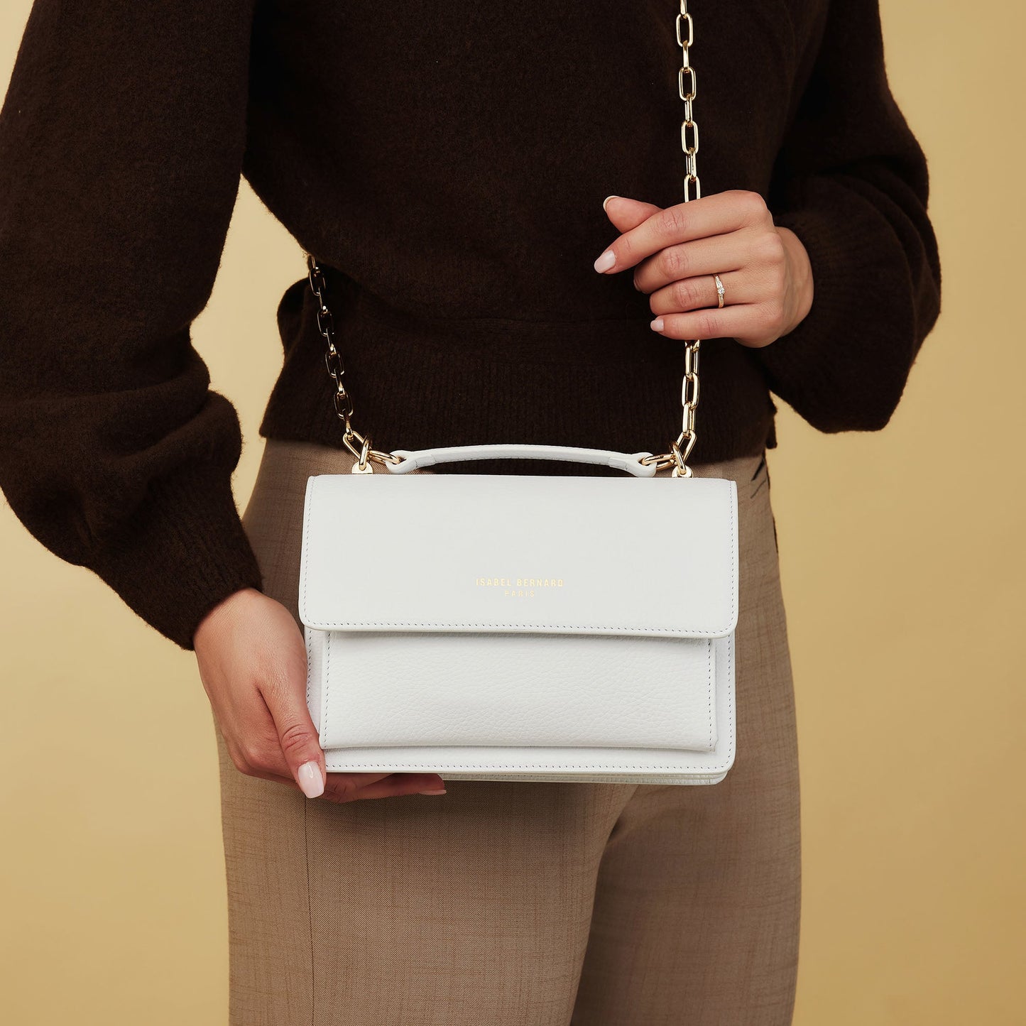 Femme Forte Valerie white calfskin leather shoulder bag -  - Isabel Bernard