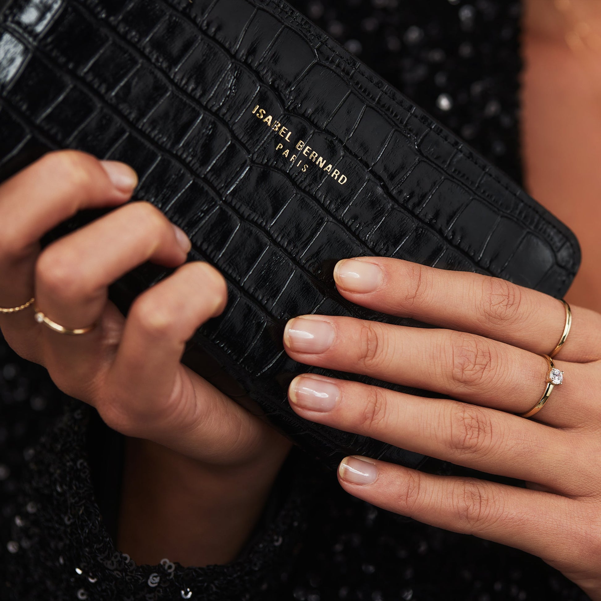 Honoré Léa croco black calfskin leather zipper wallet -  - Isabel Bernard