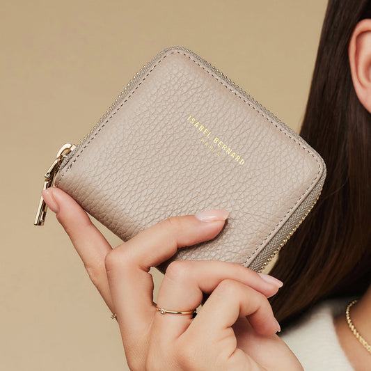 Honoré Jules taupe calfskin leather zipper wallet -  - Isabel Bernard