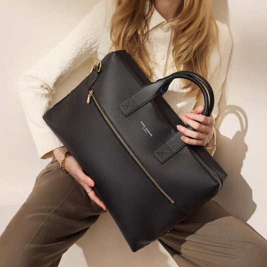 Honoré Anique black calfskin leather handbag with laptop compartment -  - Isabel Bernard