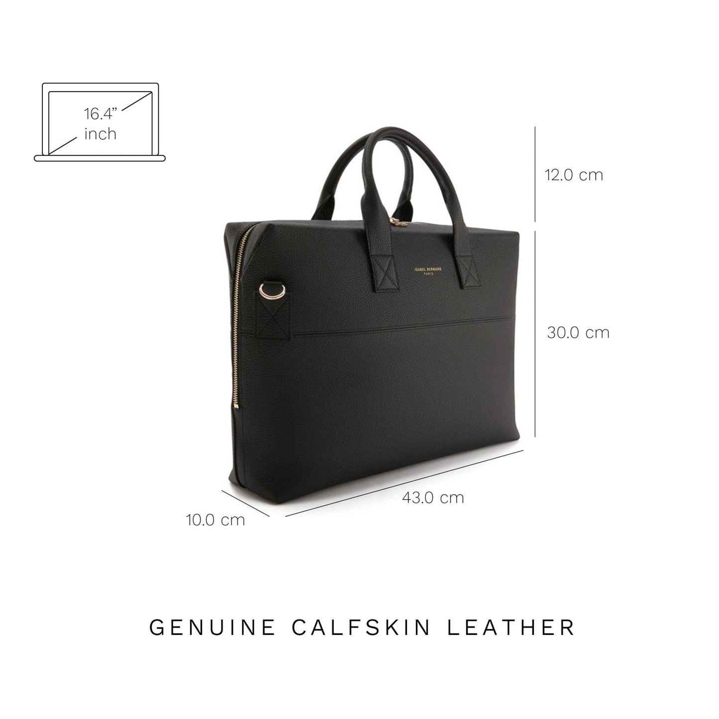 Honoré Anique black calfskin leather handbag with laptop compartment -  - Isabel Bernard
