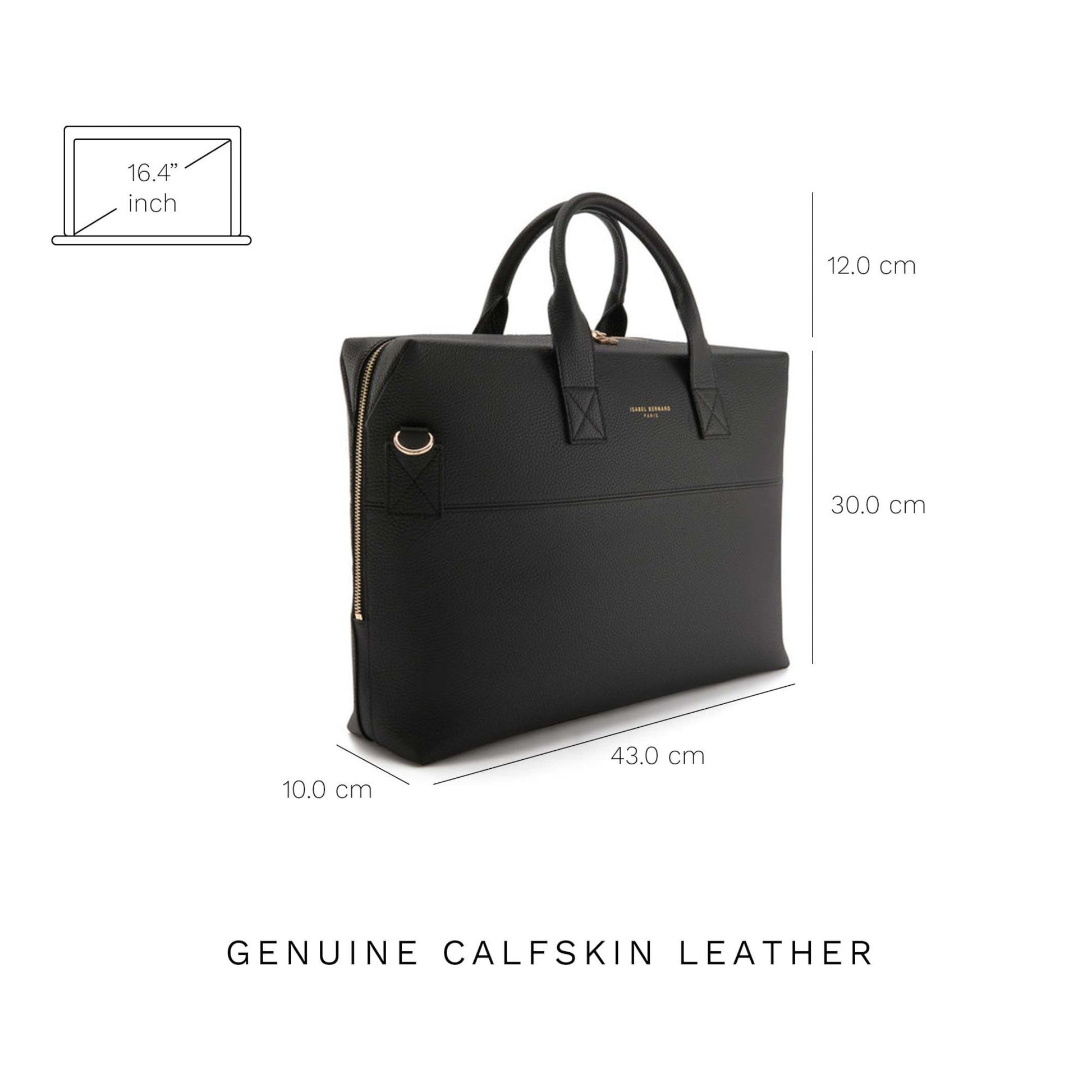 Honoré Anique black calfskin leather handbag with laptop compartment -  - Isabel Bernard