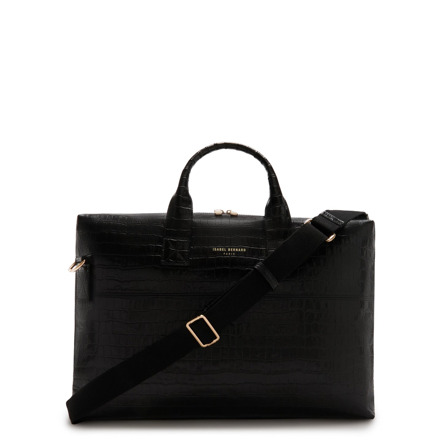 Honoré Anique croco black calfskin leather handbag with laptop compartment -  - Isabel Bernard