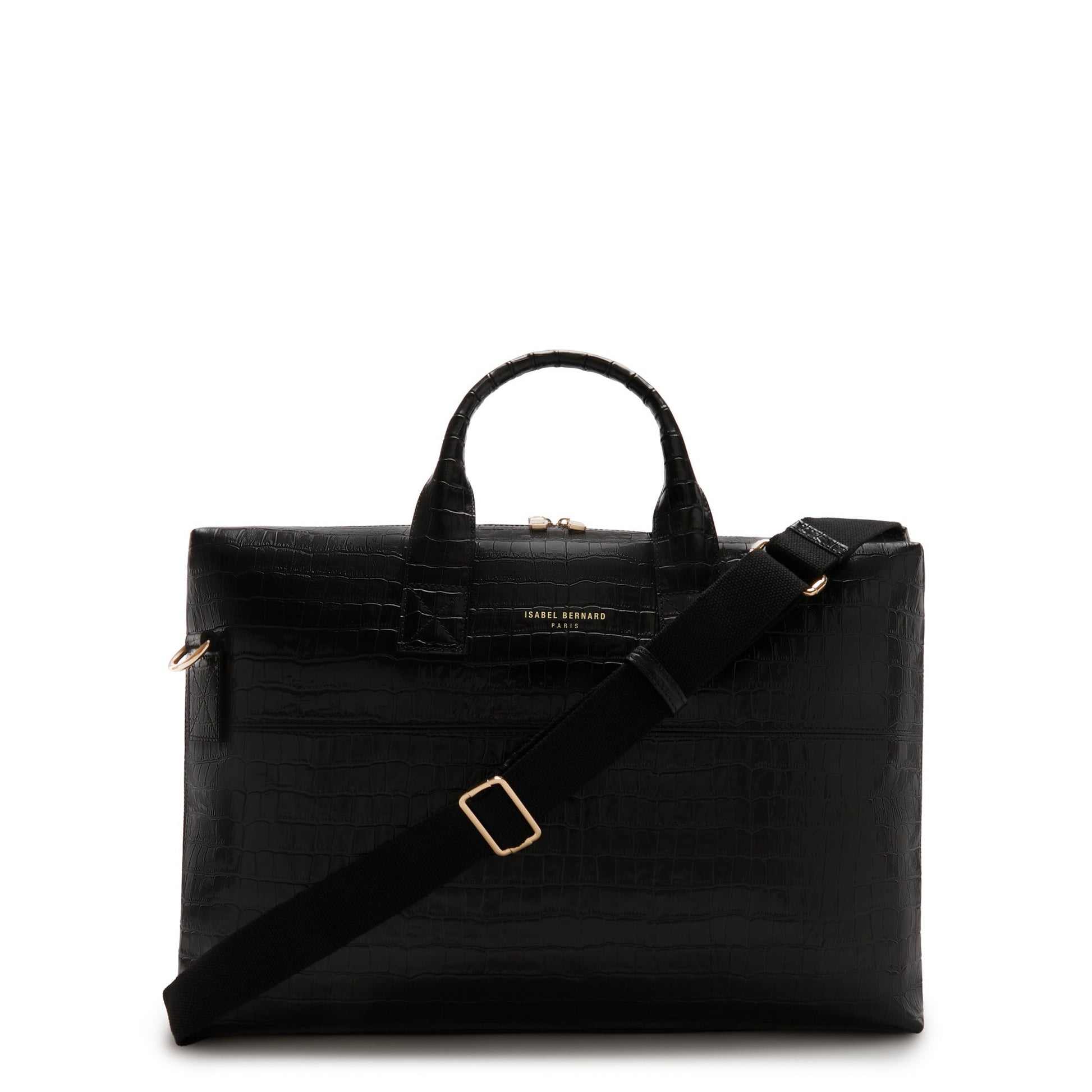 Honoré Anique croco black calfskin leather handbag with laptop compartment -  - Isabel Bernard