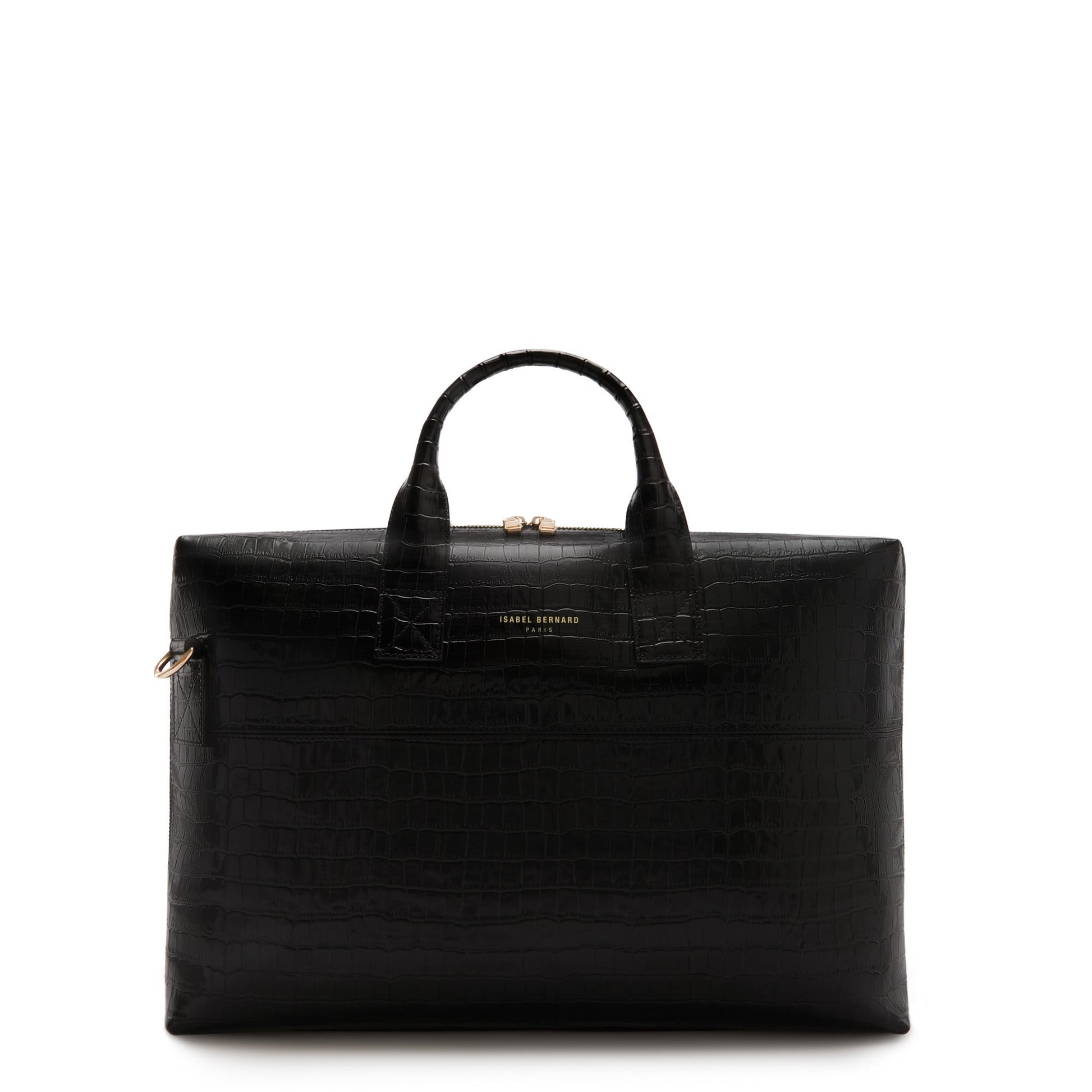 Honoré Anique croco black calfskin leather handbag with laptop compartment -  - Isabel Bernard