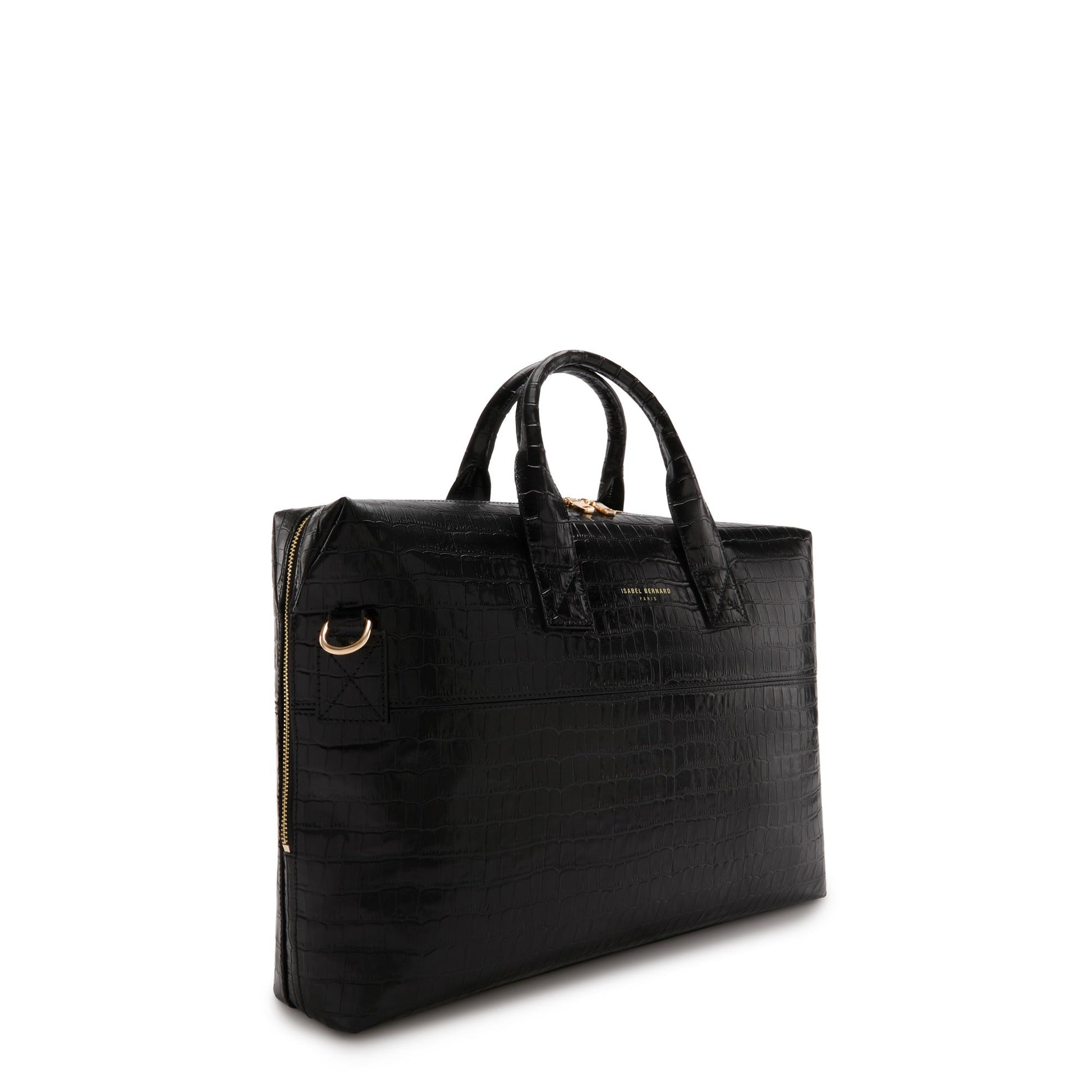 Honoré Anique croco black calfskin leather handbag with laptop compartment -  - Isabel Bernard