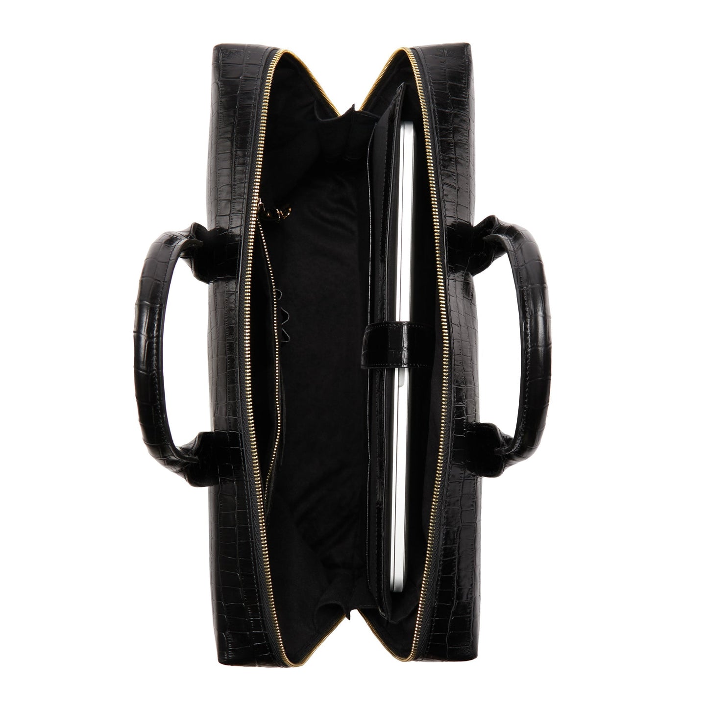 Honoré Anique croco black calfskin leather handbag with laptop compartment -  - Isabel Bernard