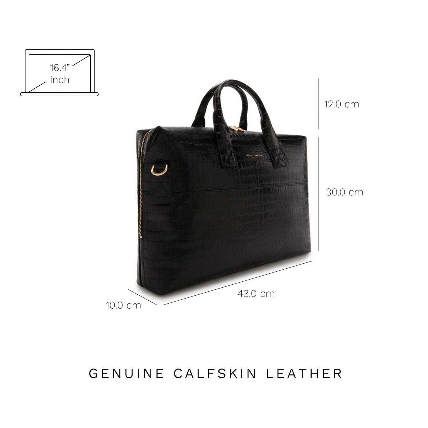 Honoré Anique croco black calfskin leather handbag with laptop compartment -  - Isabel Bernard