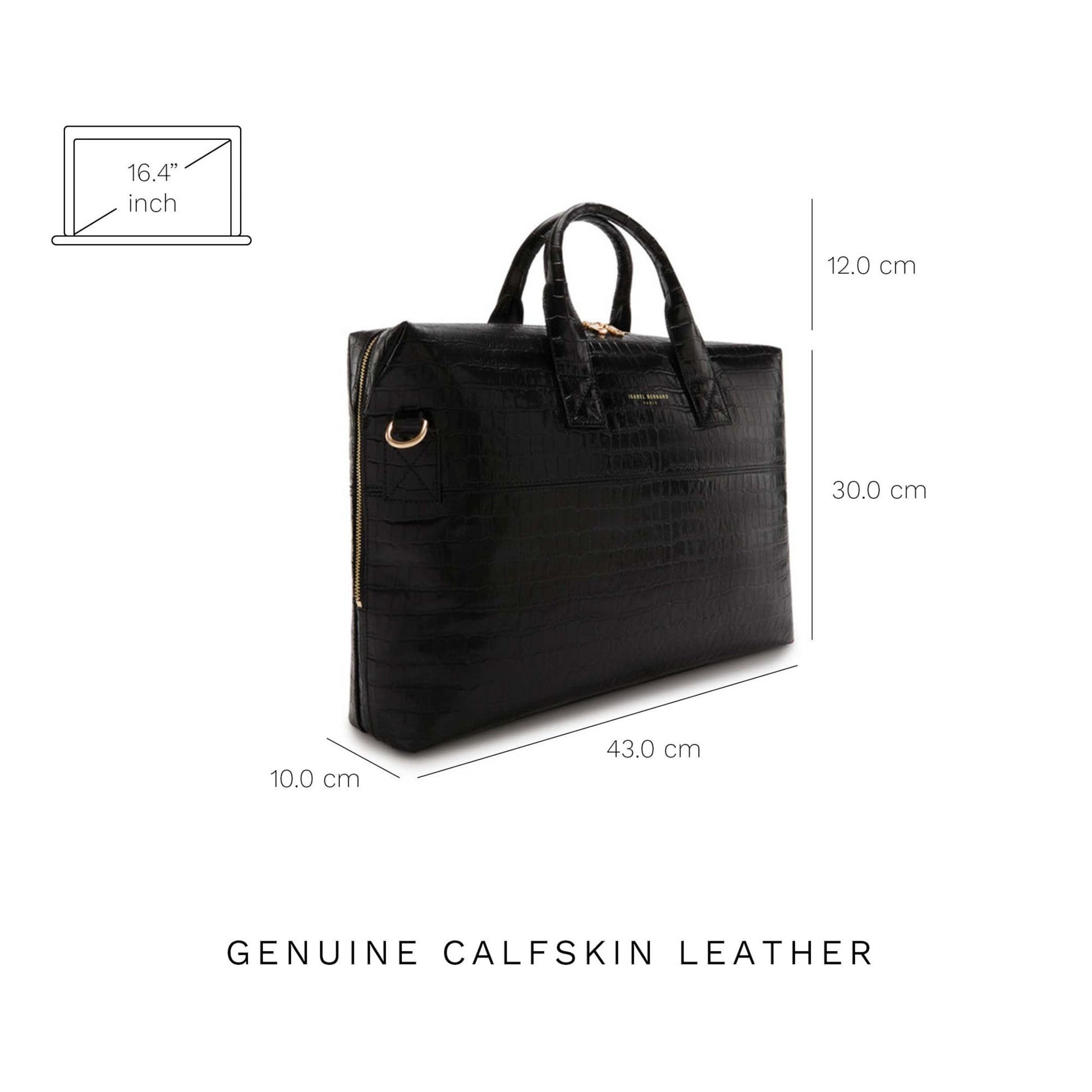 Honoré Anique croco black calfskin leather handbag with laptop compartment -  - Isabel Bernard