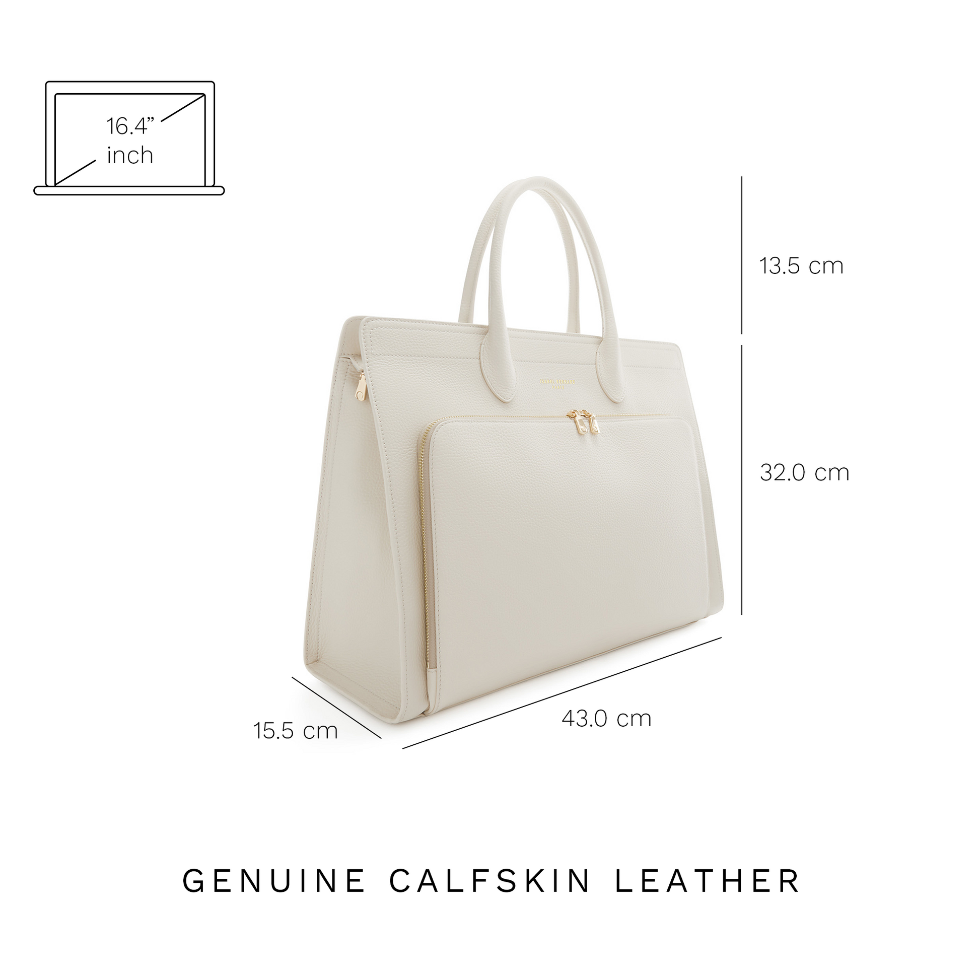 Honoré Nadine cream calfskin leather handbag with laptop compartment -  - Isabel Bernard