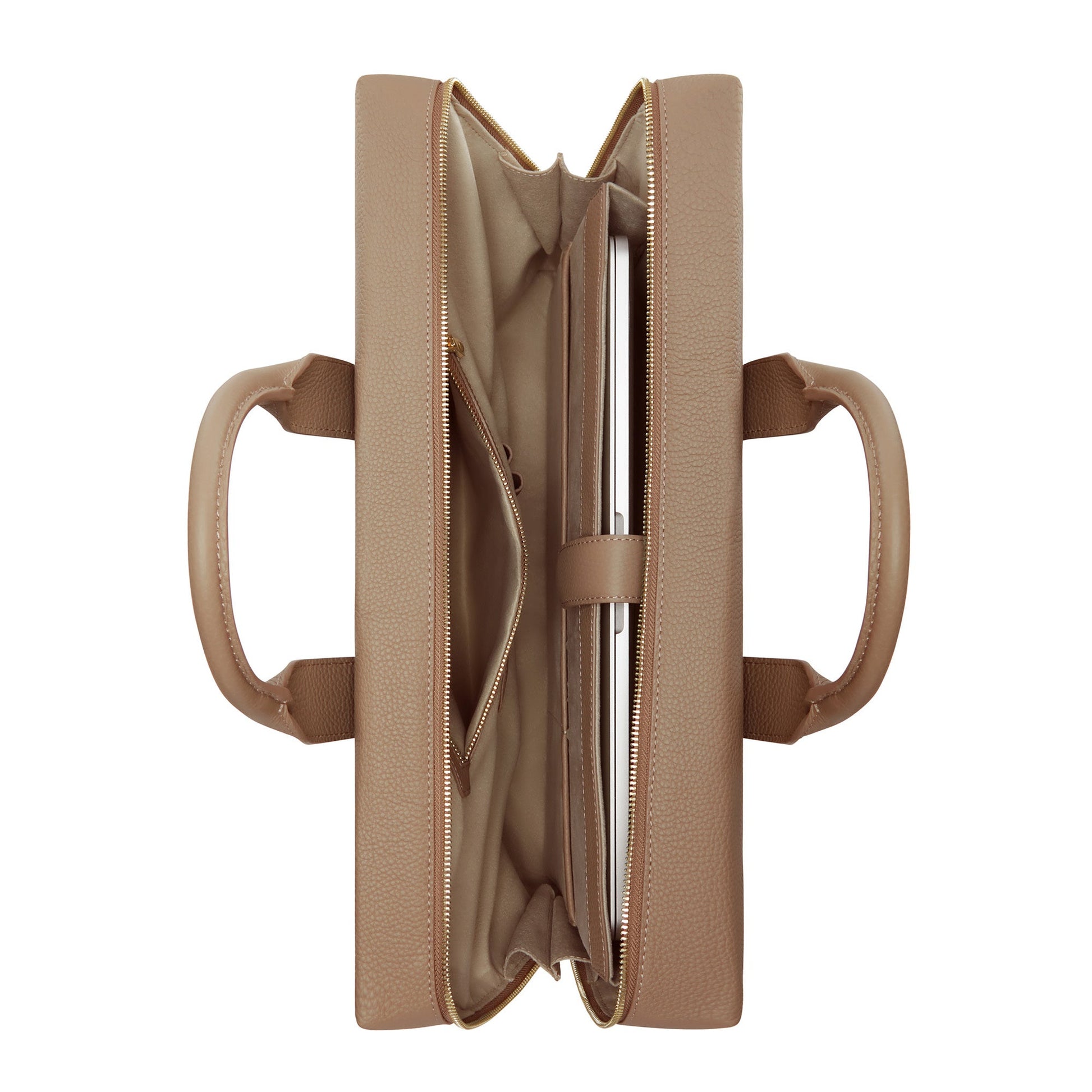 Honoré Anique taupe calfskin leather handbag with 16.4 inch laptop compartment -  - Isabel Bernard