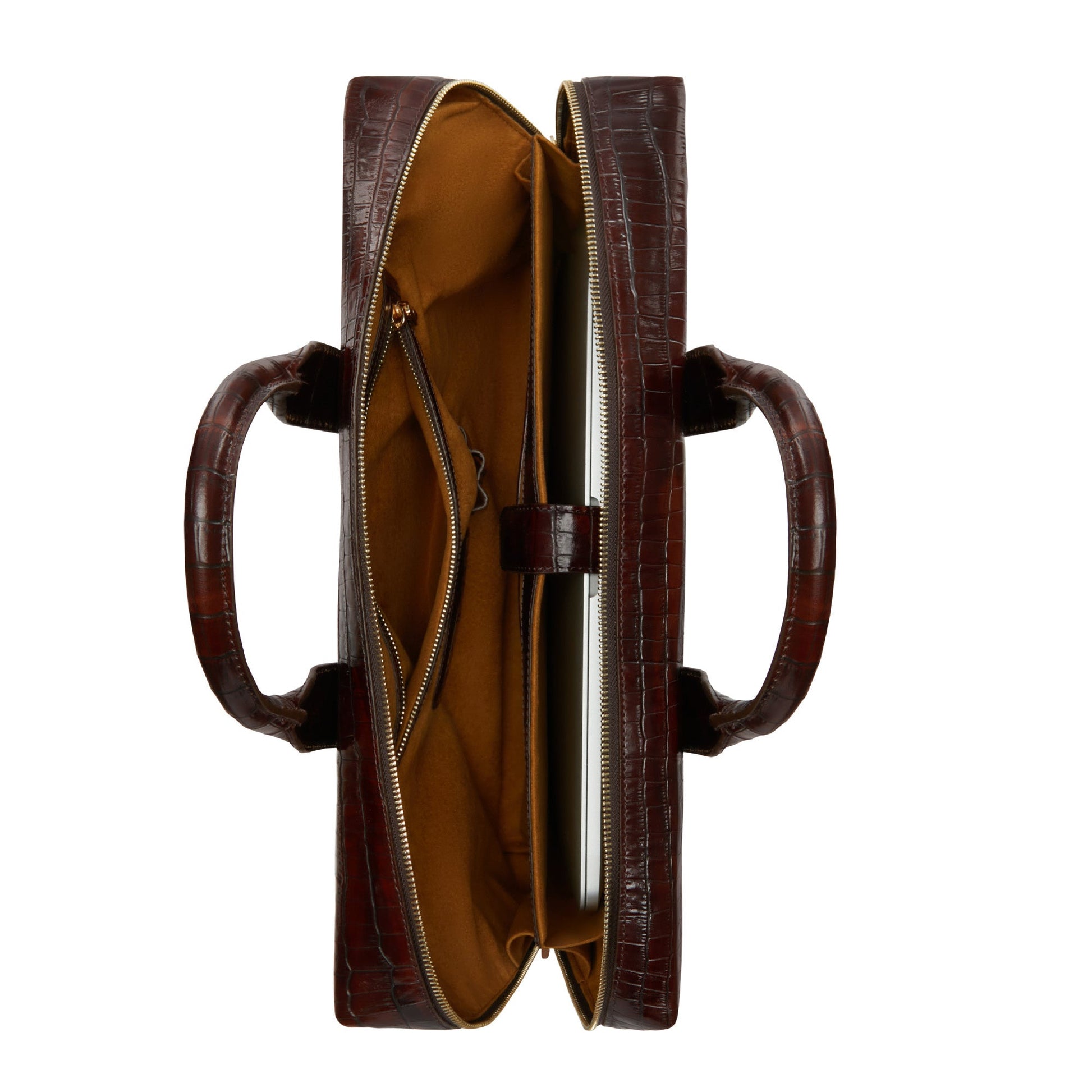 Honoré Anique croco brown calfskin leather handbag with 16.4 inch laptop compartment -  - Isabel Bernard