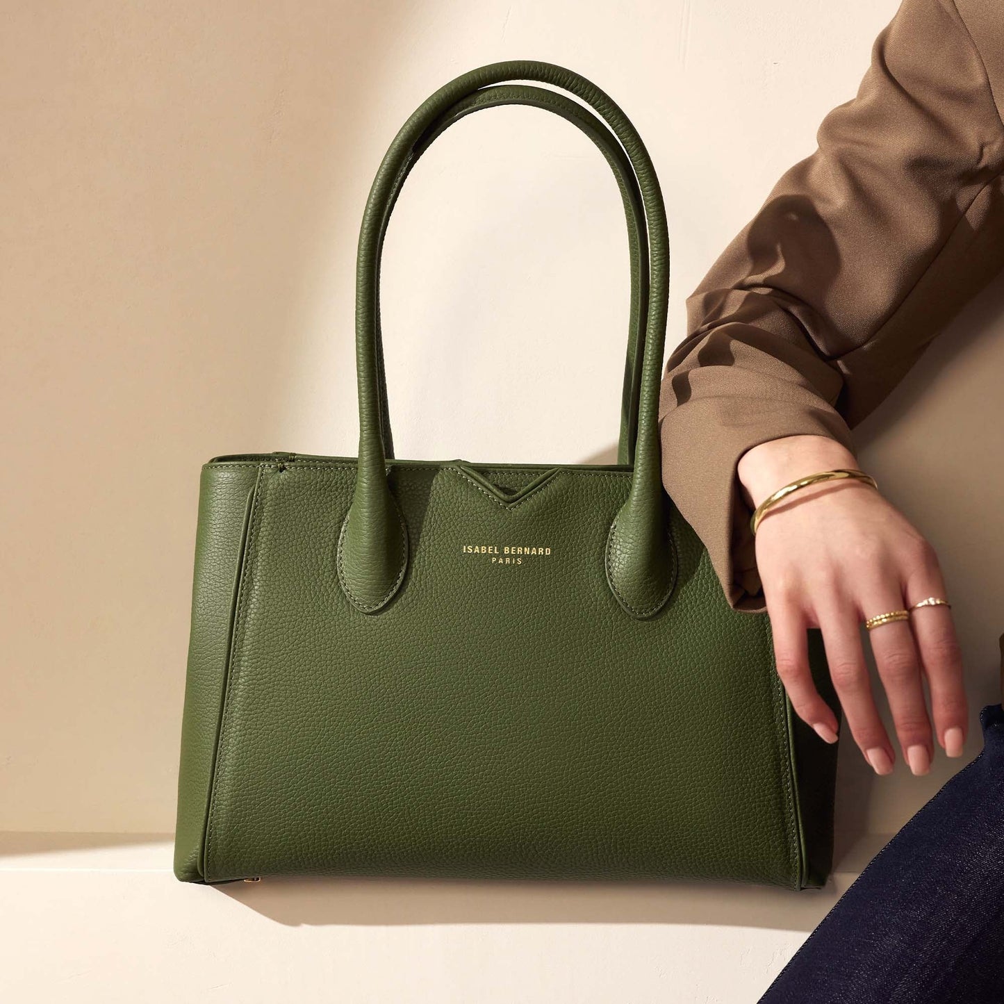 Honoré Cloe Midi green calfskin leather handbag -  - Isabel Bernard