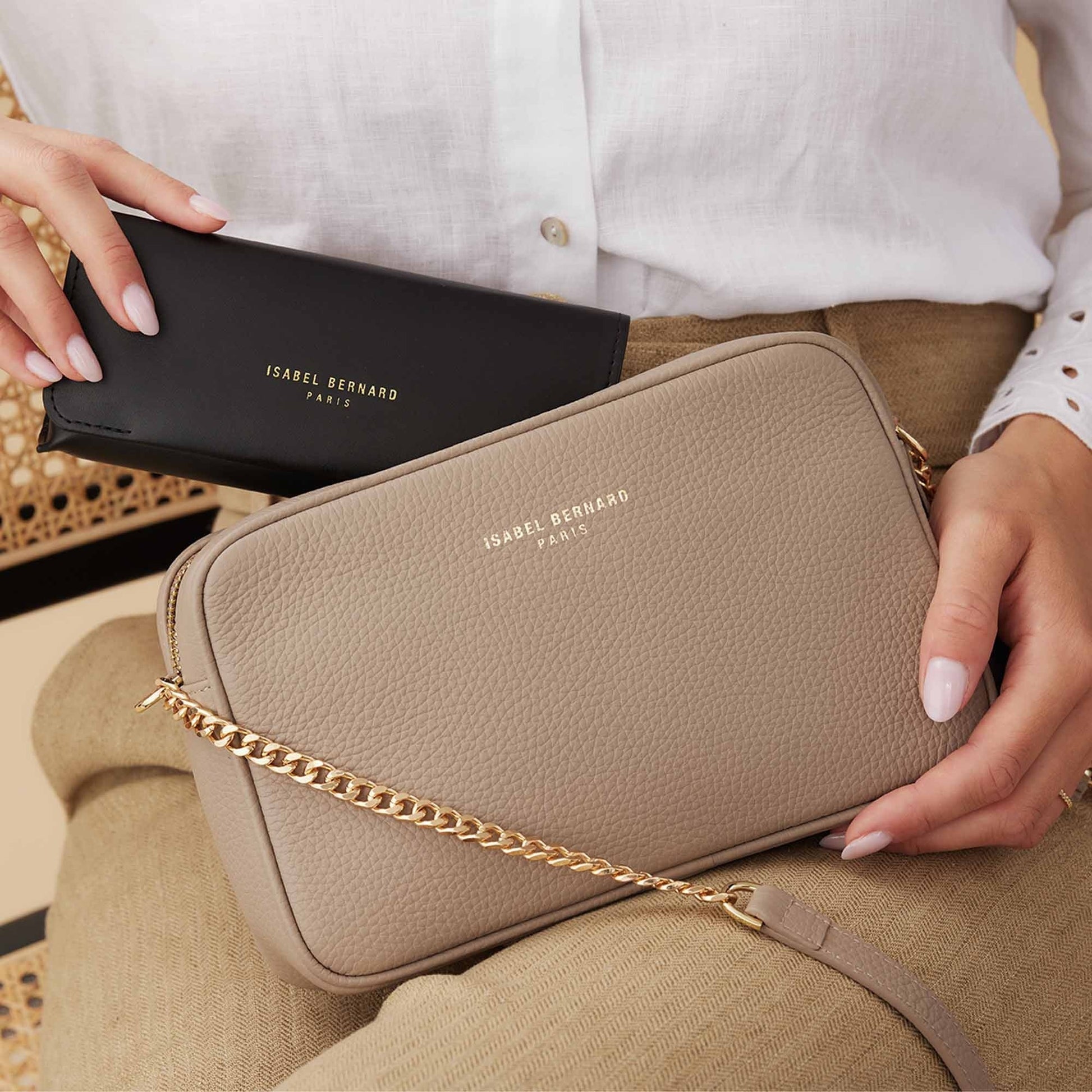 Honoré Lucie taupe calfskin leather crossbody bag -  - Isabel Bernard