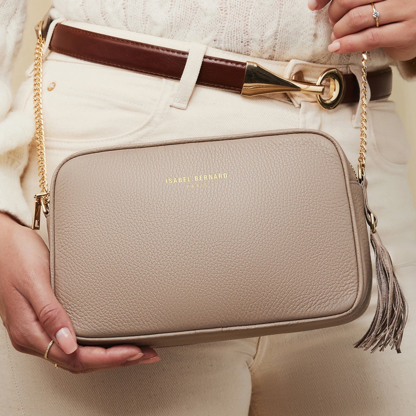 Honoré Lucie taupe calfskin leather crossbody bag -  - Isabel Bernard