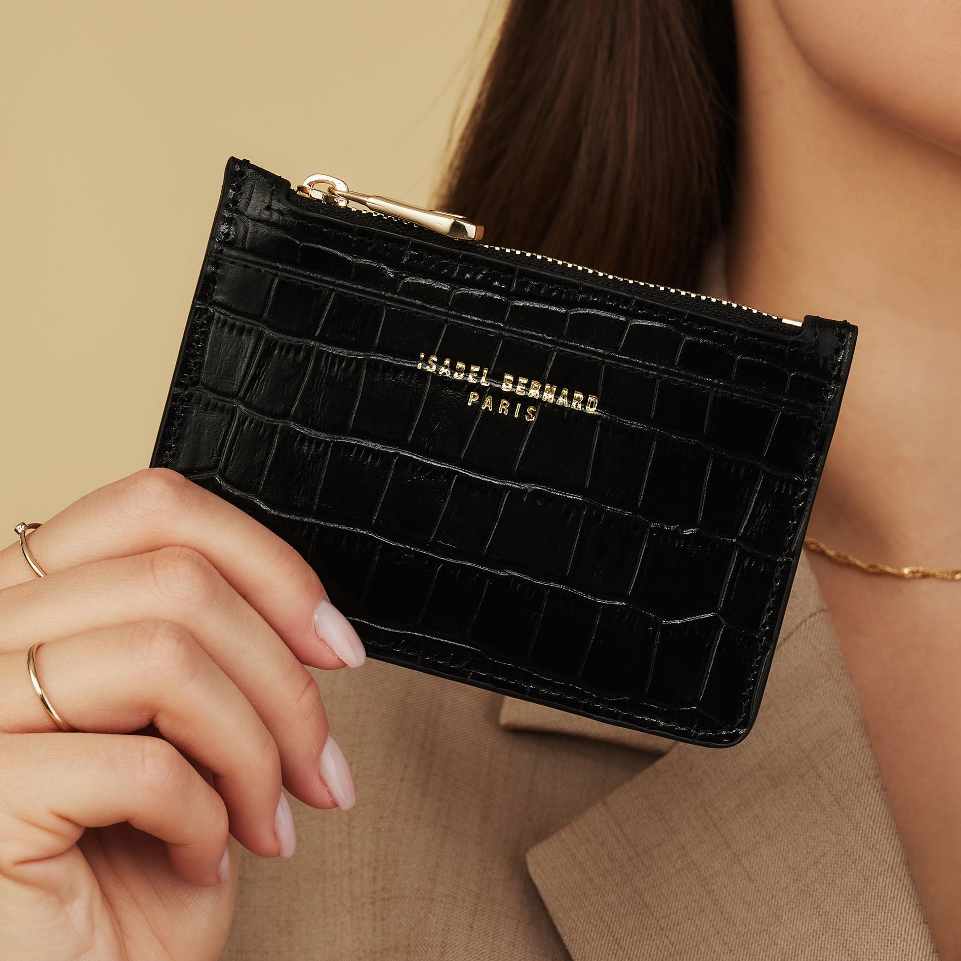 Honoré Aveline croco black calfskin leather card holder -  - Isabel Bernard