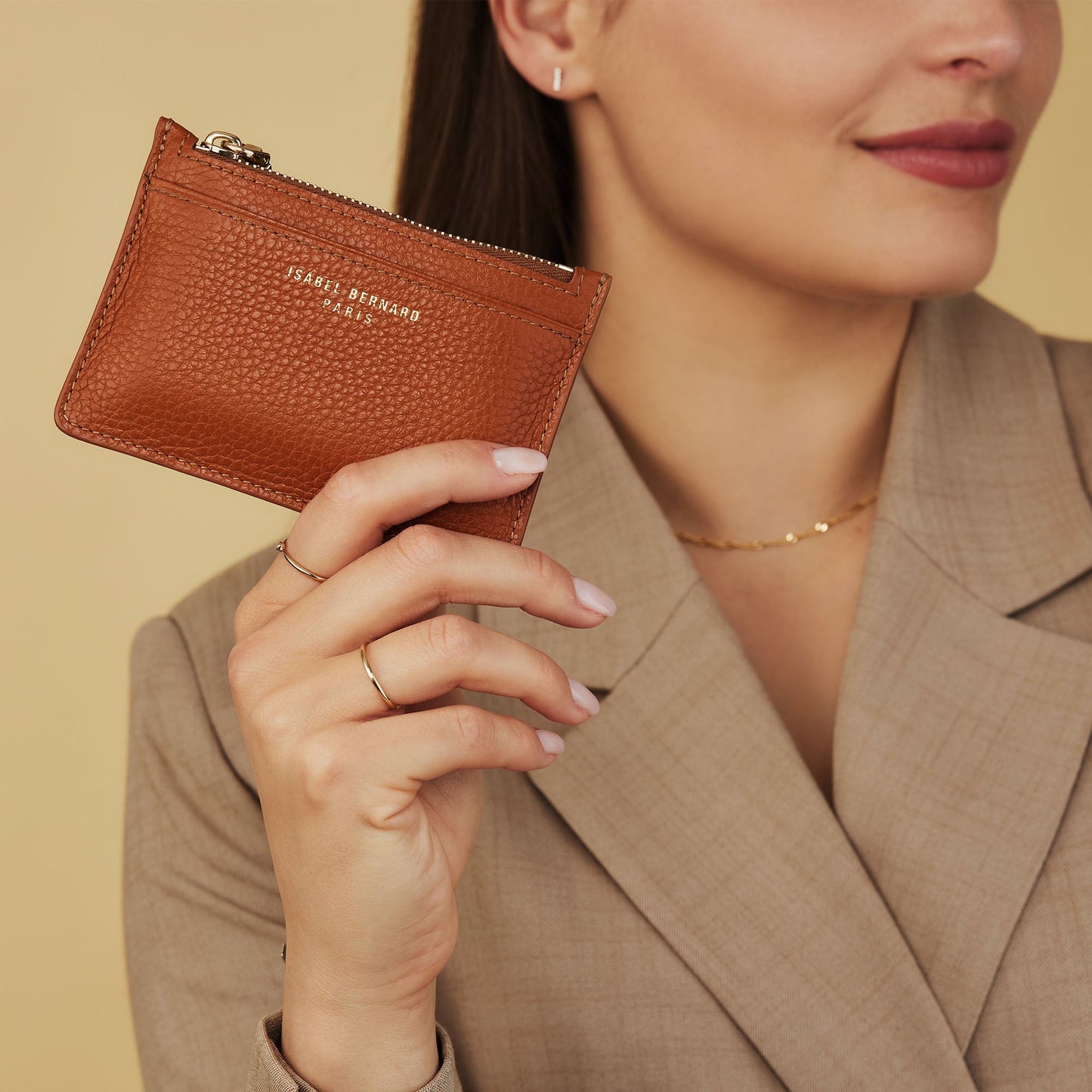 Honoré Aveline cognac calfskin leather card holder -  - Isabel Bernard