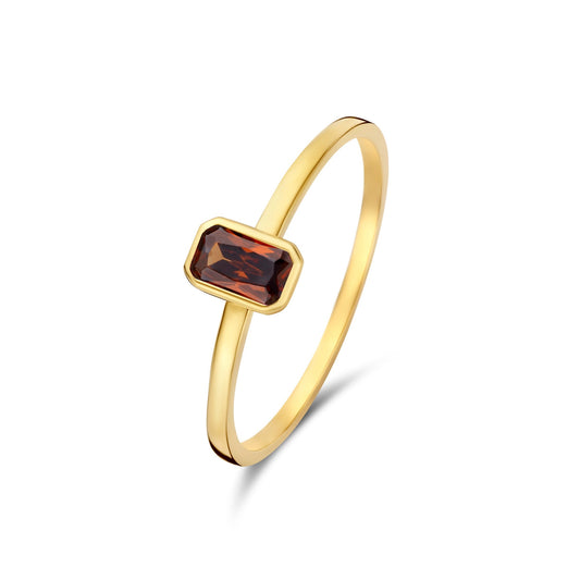 Baguette Brune 14 karat gold ring with brown zirconia -  - Isabel Bernard