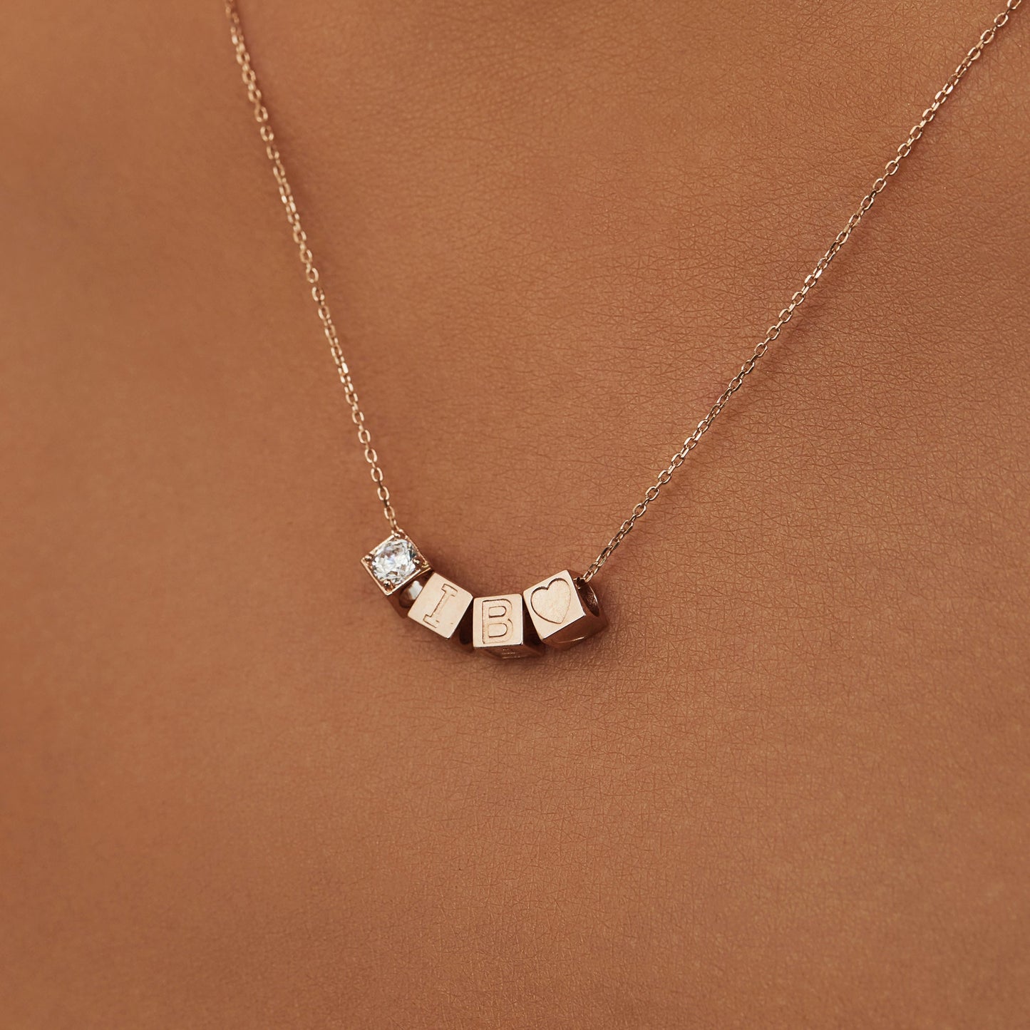 Cadeau d'Isabel 14 karat rose gold cube charm with heart and rose gold necklace gift set - - Isabel Bernard