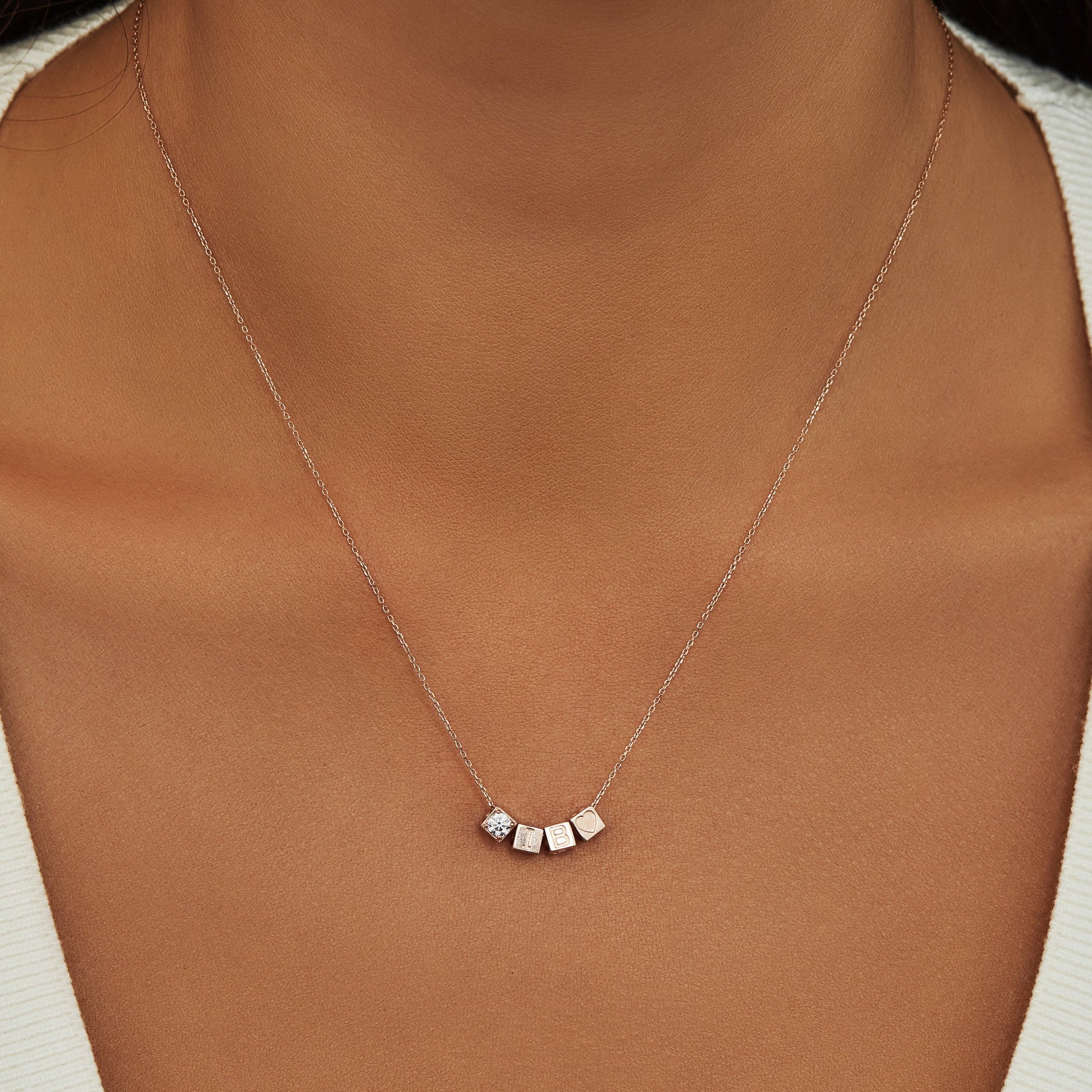 Cadeau d'Isabel 14 karat rose gold cube charm with heart and rose gold necklace gift set - - Isabel Bernard