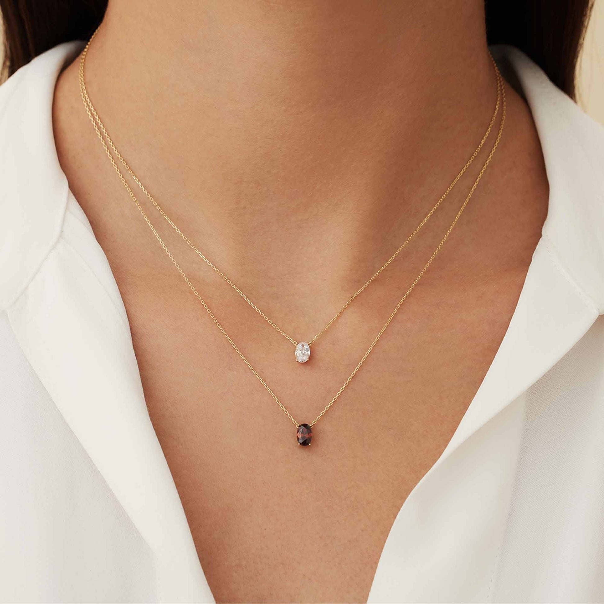 Baguette Genevieve 14 karat gold necklace with white zirconia stone -  - Isabel Bernard