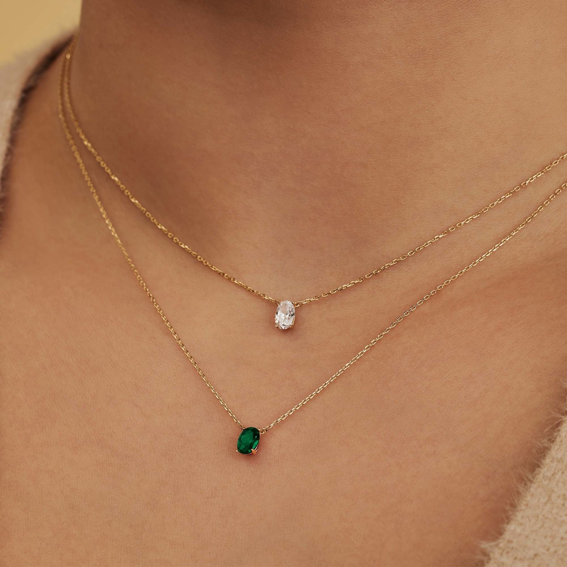 Baguette Olivia 14 karat gold necklace with green zirconia stone -  - Isabel Bernard