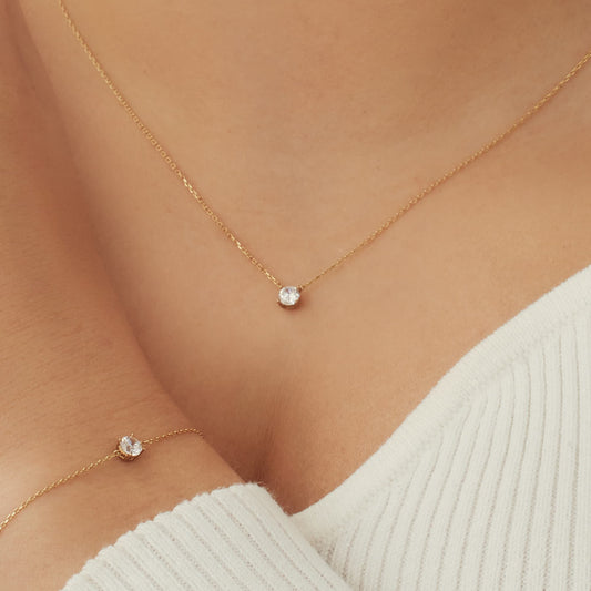 Cadeau d'Isabel 14 karat gold necklace and bracelet with zirconia stone gift set - - Isabel Bernard