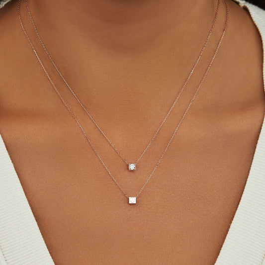 Cadeau d'Isabel 14 karat rose gold cube charm with zirconia stone and rose gold necklace gift set - - Isabel Bernard