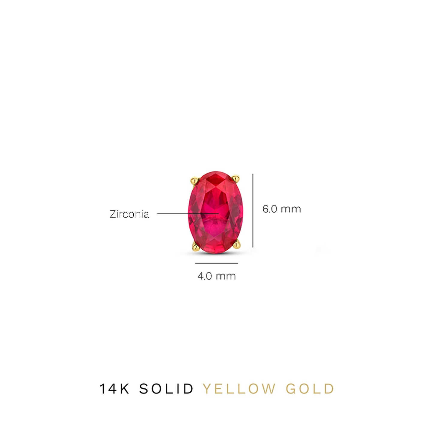 Baguette Roux 14 karat gold stud ear studs with red zirconia stone -  - Isabel Bernard