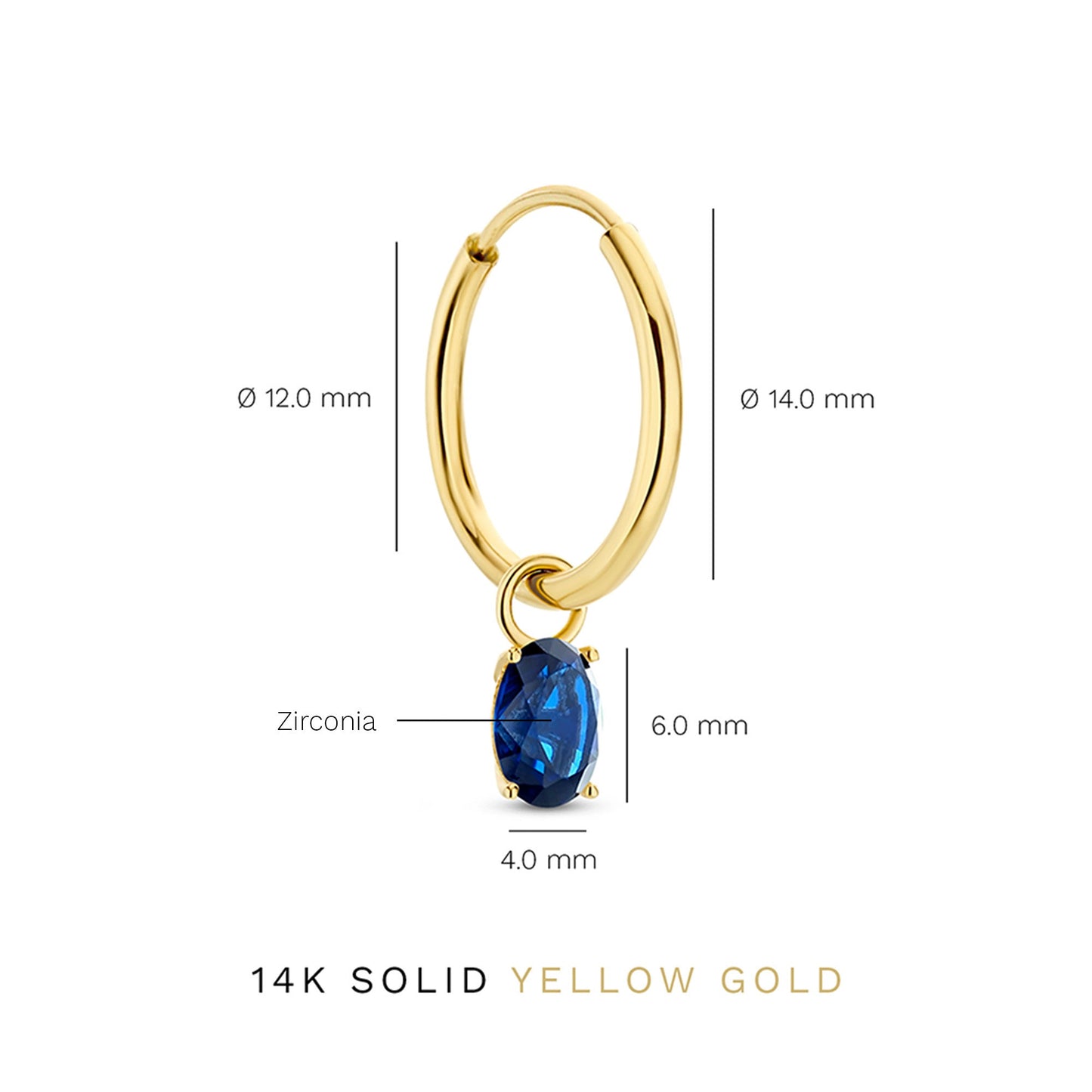 Baguette Nila 14 karat gold hoop earrings with blue zirconia stone -  - Isabel Bernard